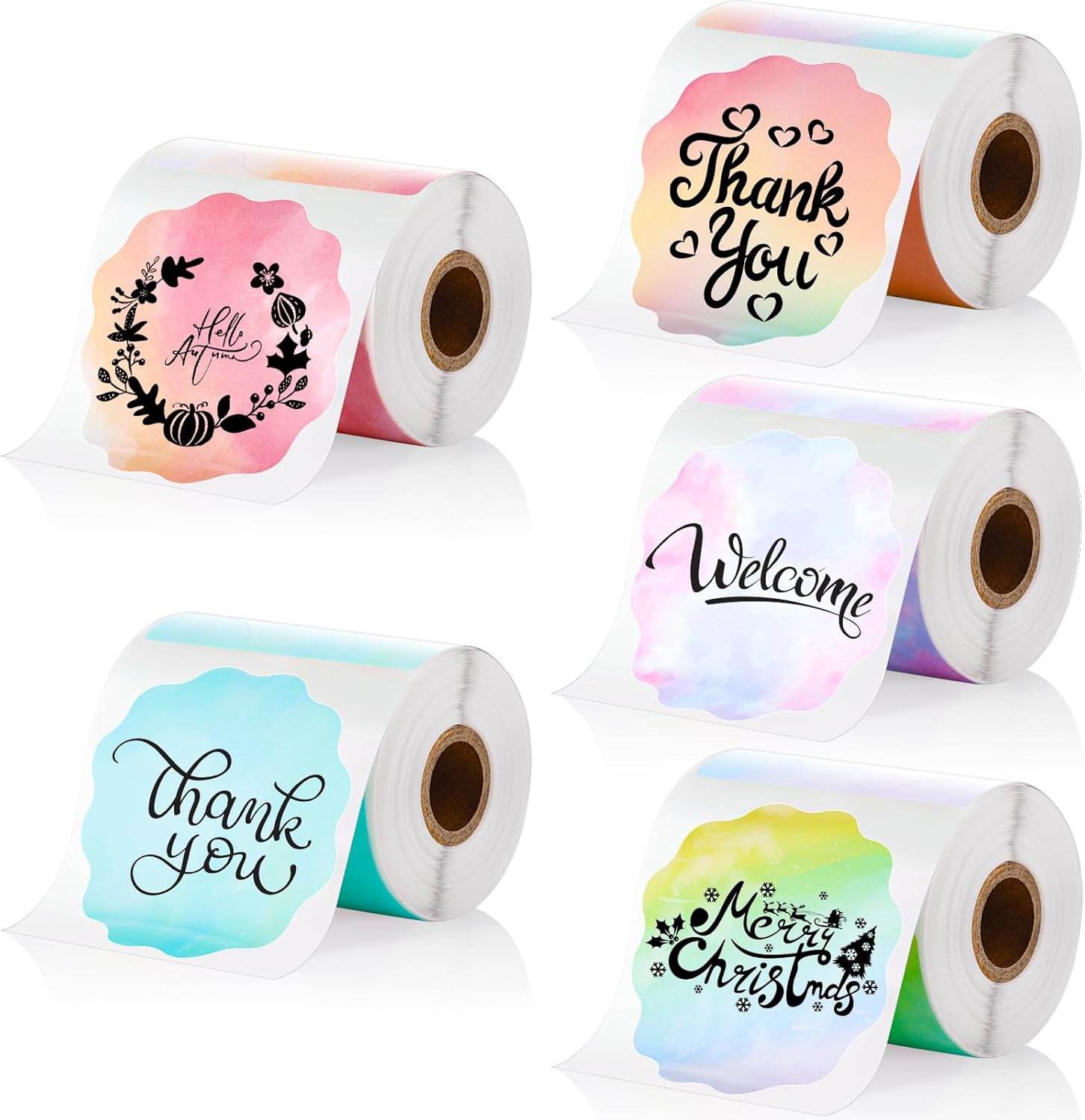 700 Pcs 2 Inch Round Thermal Labels Waterproof Circle Direct Thermal Stickers Printable Labels for Valentine's Day Gift Wrapping Thanks Card Small Business Logo(Pastel,Scalloped)