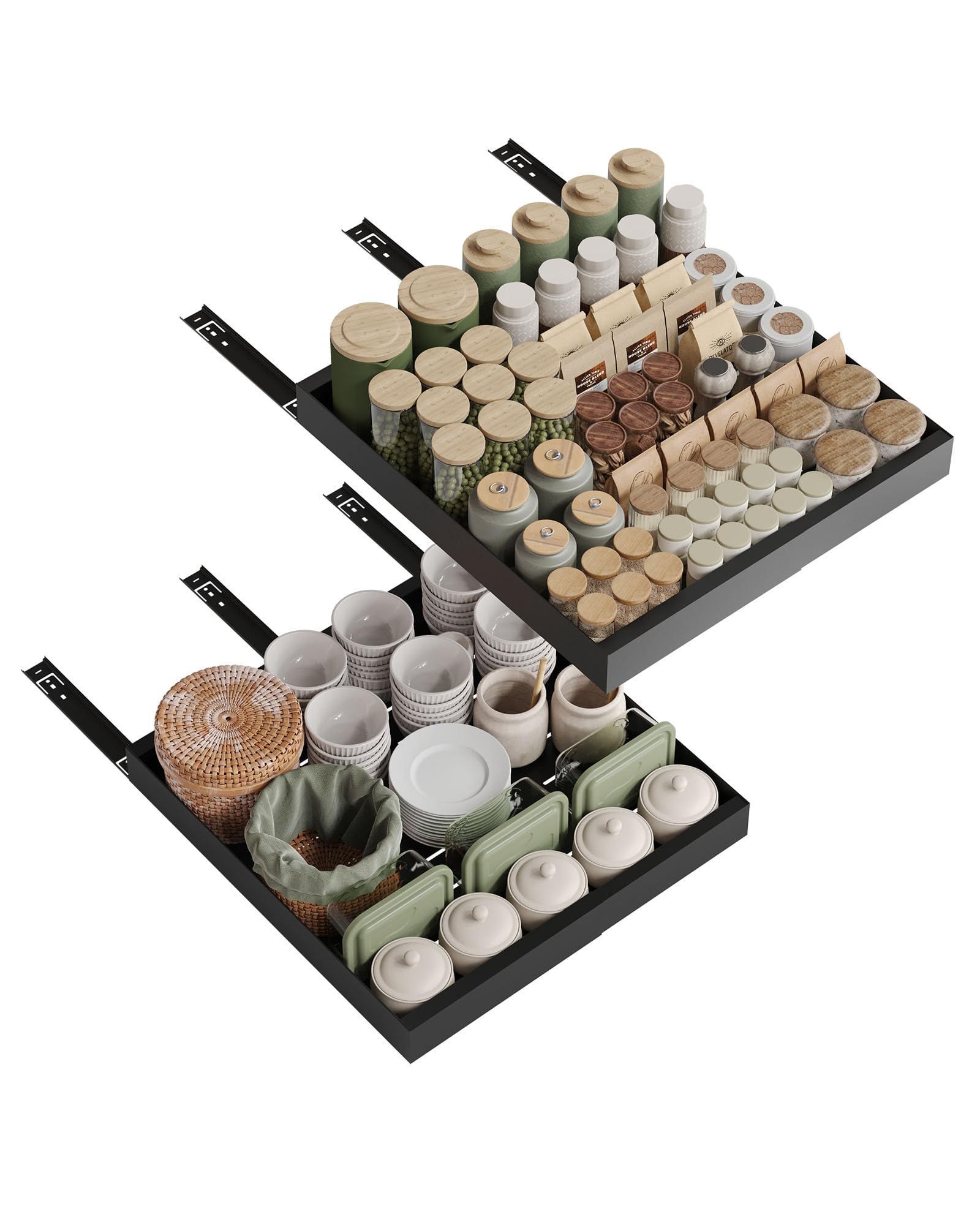 NETEL Teleskopschublade Ohne Bohren,ausziehbare schublade küche | schubladen organizer küche，küchenschrank organizer，telescopic drawer，Kleben oder Schrauben