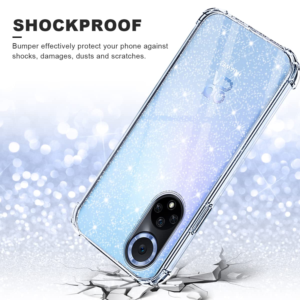 Yoedge Cover Per Huawei P30 Lite Con Glitter - Custodia Trasparente Antiurto TPU + PC