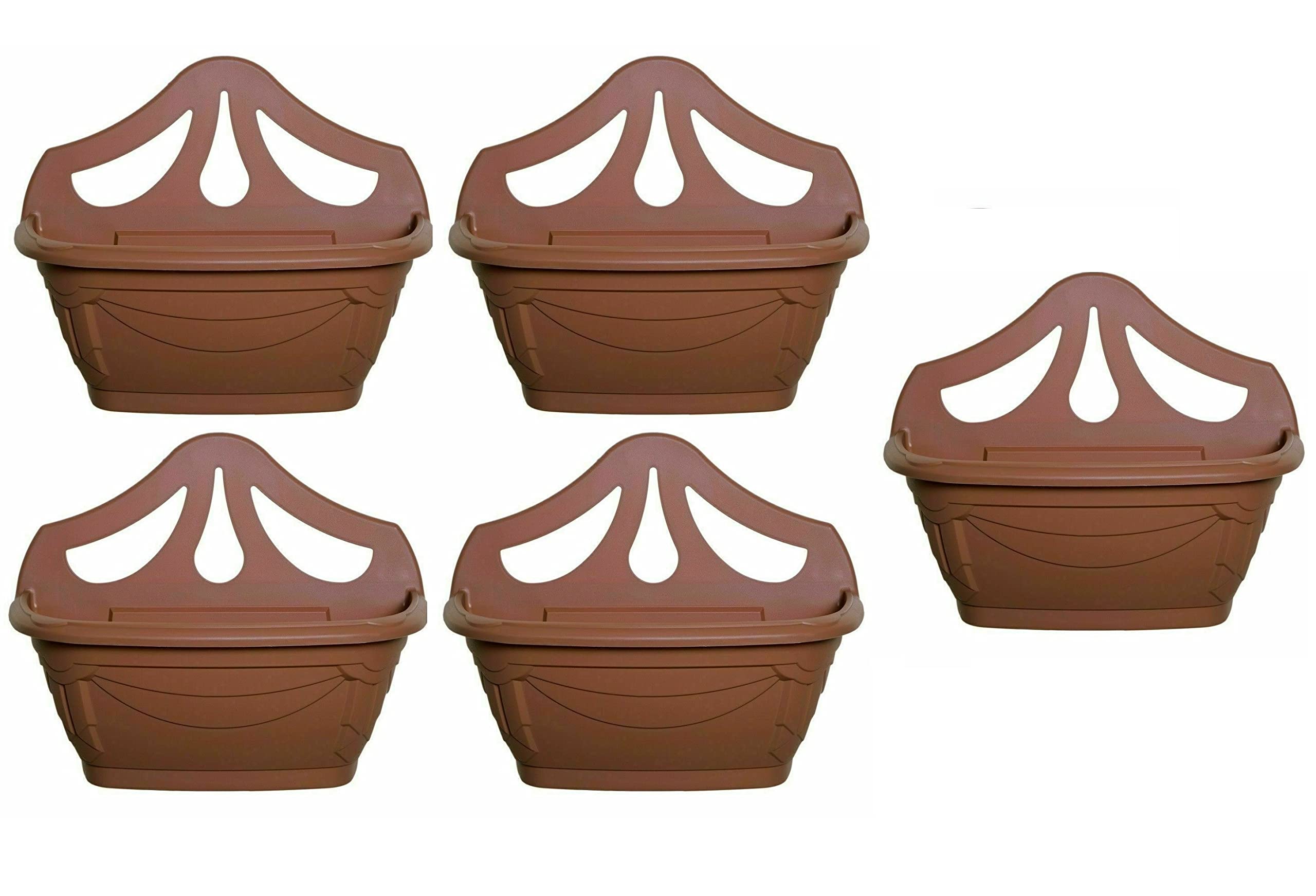 Fence Wall Planter Plant Flower Basket Pot Container Venetian Garden Box Plastic UK (Wall Planter 42 cm Terracotta, 5)