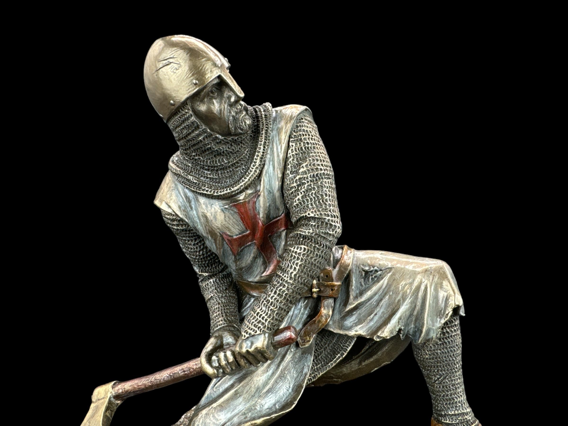 57 SPECIAL REPLICAS Statuette Decoration - Chevalier du Christ agenouillé, TEMPLIER avec Hache - Figurine Decoration Noel Bronze Sculpture Statue Cadeau Homme Cadeau Femme Décoration Salon