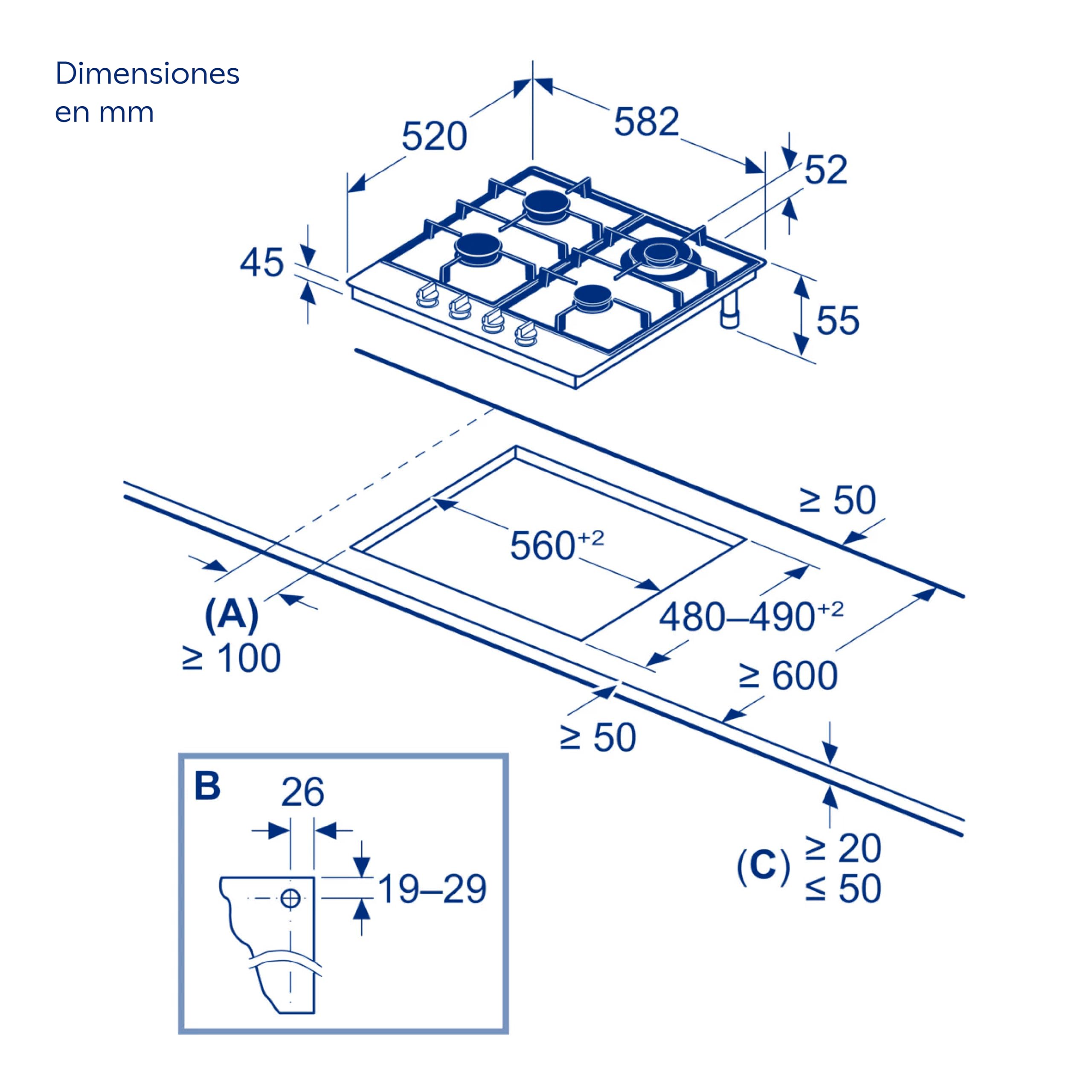 Balay - Placa de Gas, 60 cm de ancho, 4 Zonas de Cocción, Control de llama, Autoencendido, GasStop, blanco, 3ETX565CB