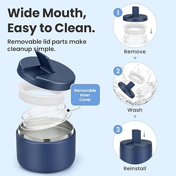 Itslife Thermal Food Container 350 ml Stainless Steel Warming Container Leak-proof Lunch Container with Buckle Cover Wide Neck Insulation Suitable for Cold and Hot Food Blue