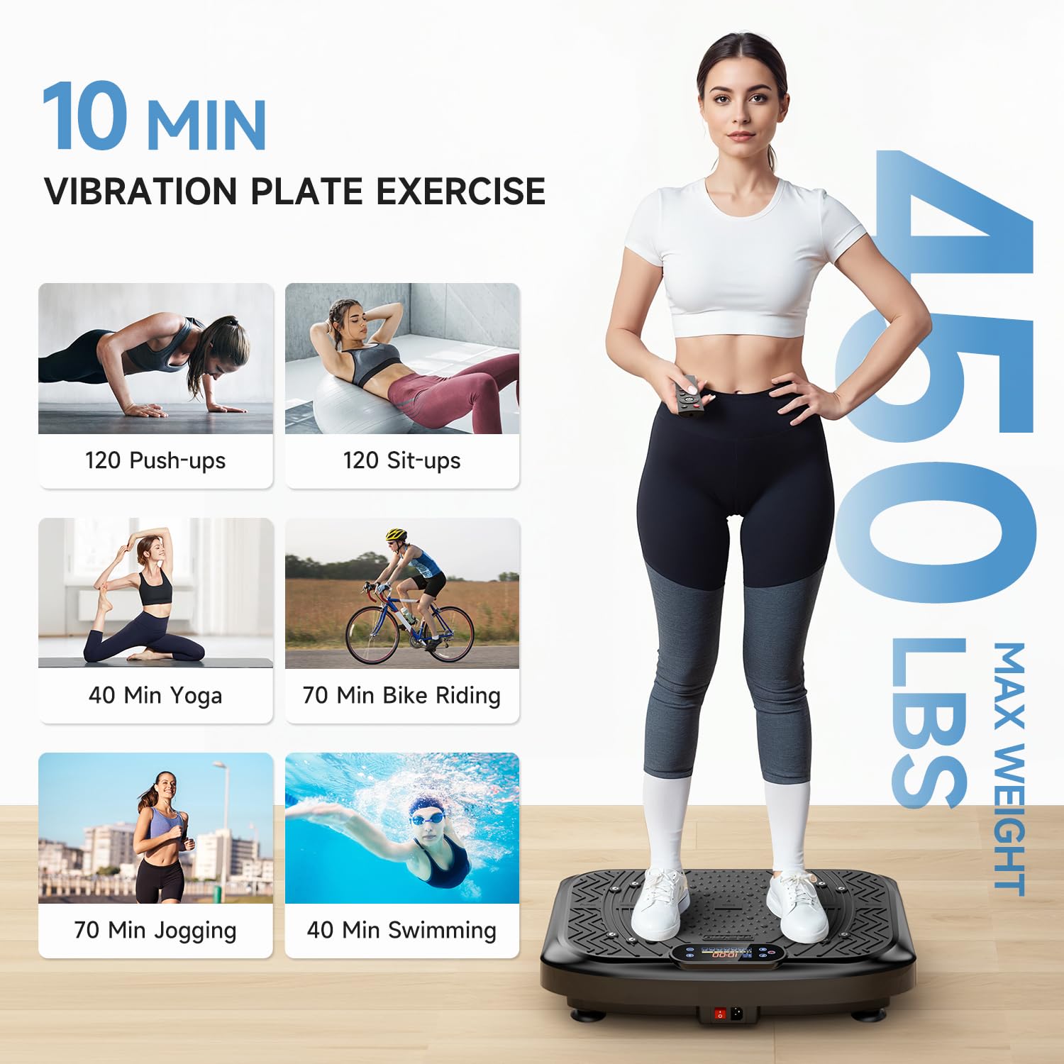 Taevno Vibration Plate Exercise Machine,Vibration Plate Machine 199 Adjustable Speed,Vibrating Plate Exercise Machine Automatic Mode P1-P7,Vibration Platform with Bluetooth 450 Lbs Capacity - 4