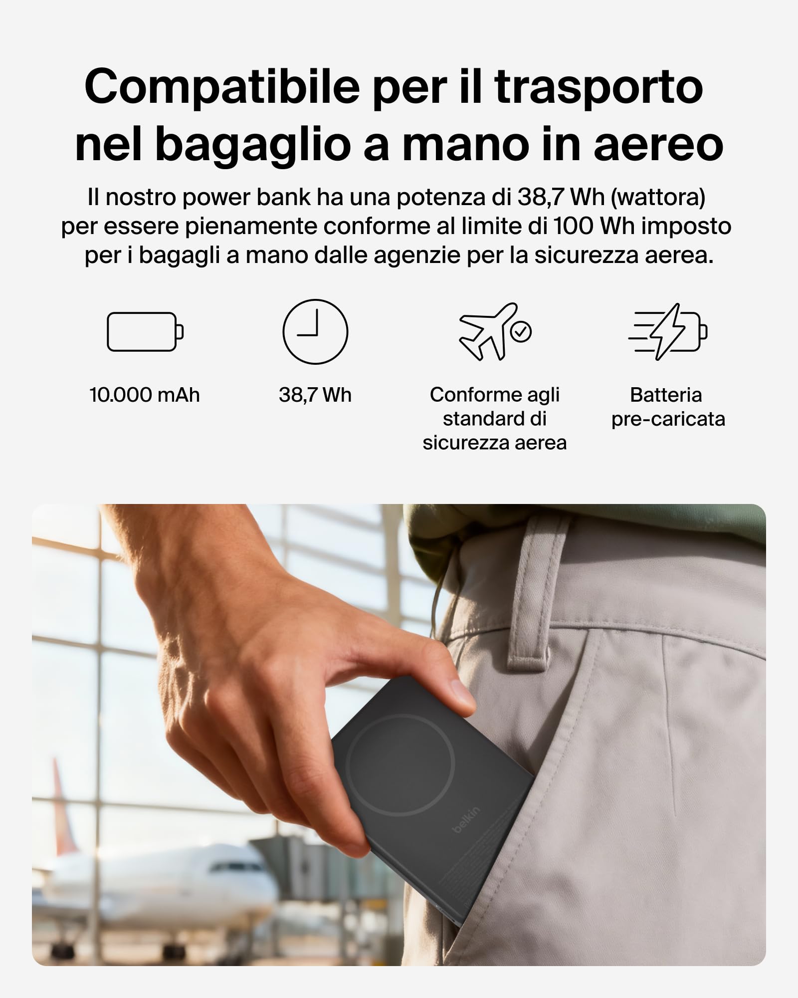 Belkin BoostCharge Power Bank Magnetico Sottile 10000mAh, Supporto - Nero | Caricatore Portatile 10000mAh Wireless, Certificato Qi2, Anello Magnetico, 1 USBC, Precaricato, Cavo Incluso, Sicuro in Aereo