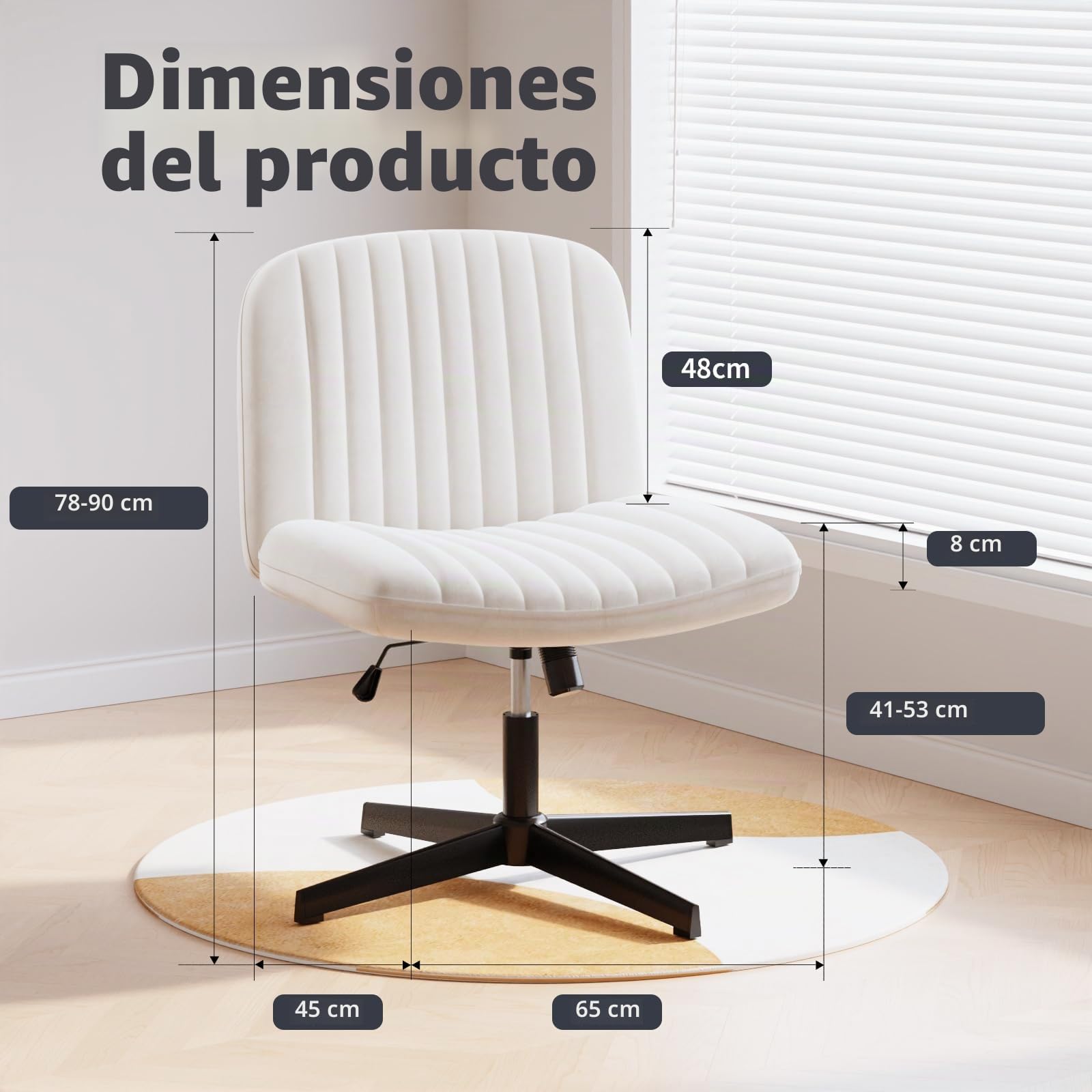 naspaluro Silla de Oficina, Silla de Escritorio sin Reposabrazos Beige | Altura Ajustable, Función Mecedora, Silla Giratoria sin Ruedas Escritorio Tela, Silla de Maquillaje Adecuada para el Hogar