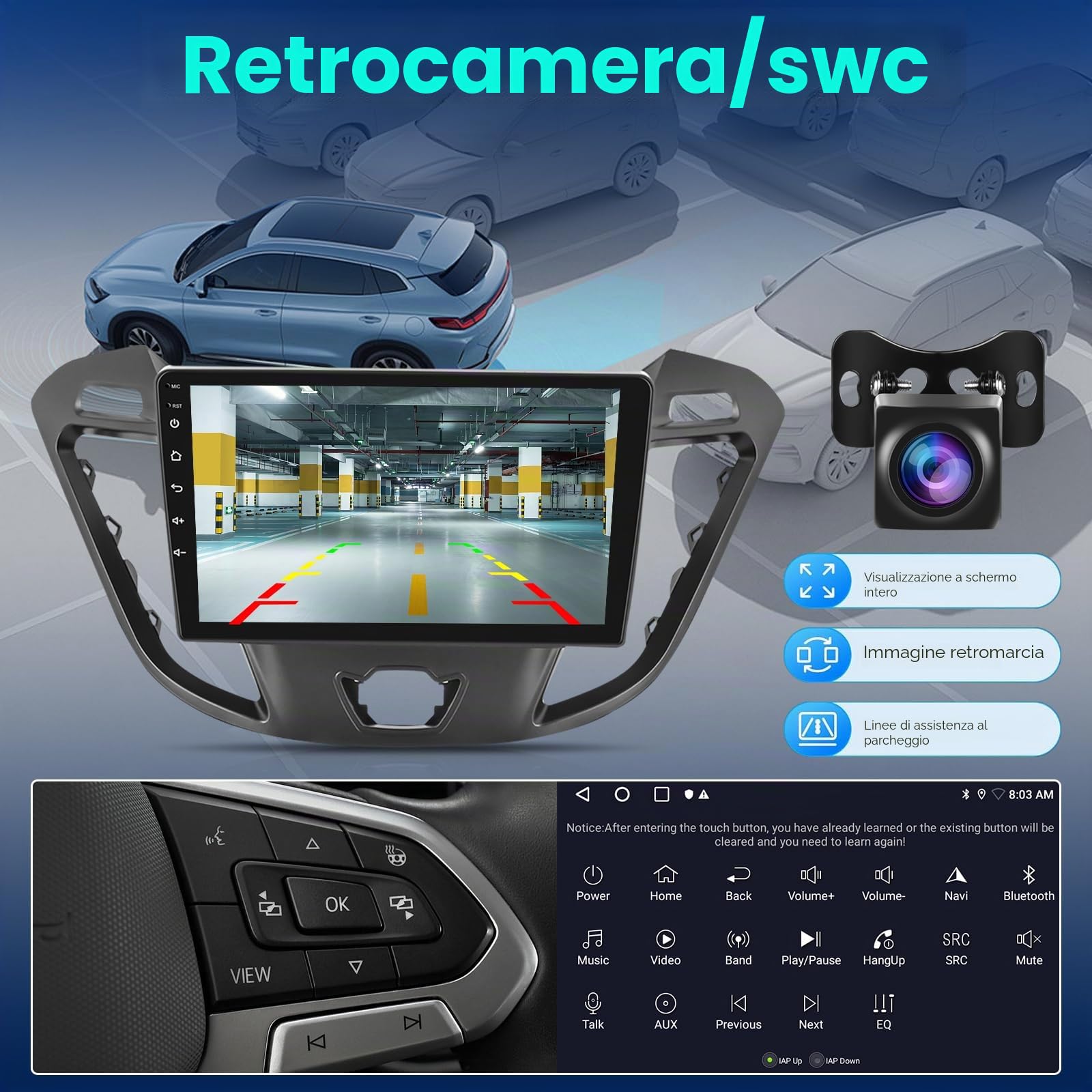 Autoradio Per Ford Transit Tourneo Custom 2013-2021+Carplay e Android Auto | 2G+64G Android Autoradio Touch Screen da 9 Pollici Con WiFi, Navigazione GPS, Bluetooth, FM RDS