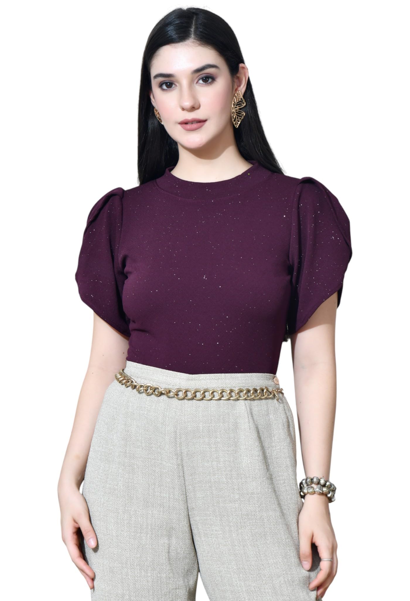 zeugen Women?s Puff Sleeve Solid Top Round Neck Casual Top for Women & Girls-picture-39