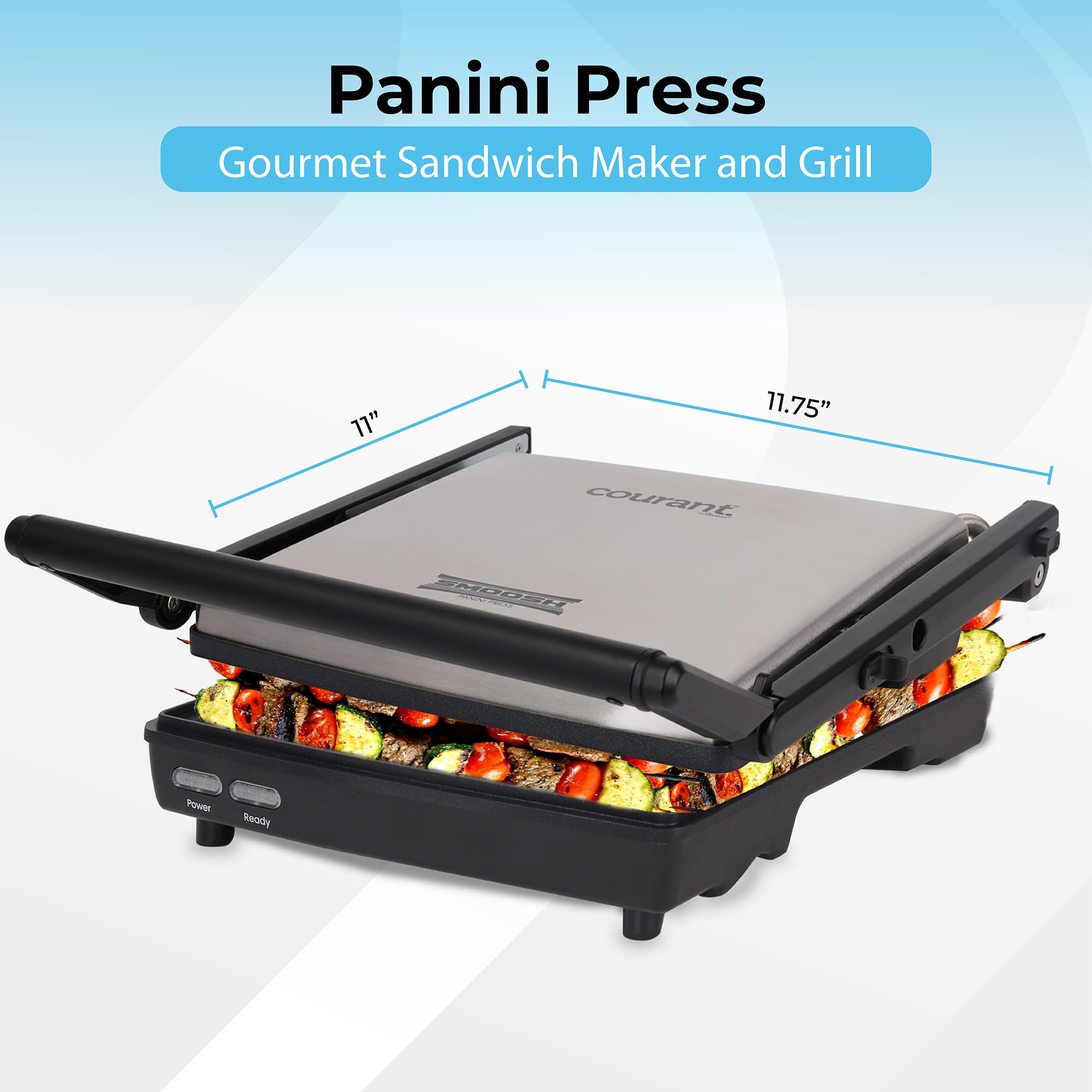 Panini Press Gourmet Sandwichera, diseño súper delgado con mango plegable, parrilla de 4 porciones con placas antiadherentes, se abre 180° para parrilla de mesa, acero inoxidable 1400 vatios 6