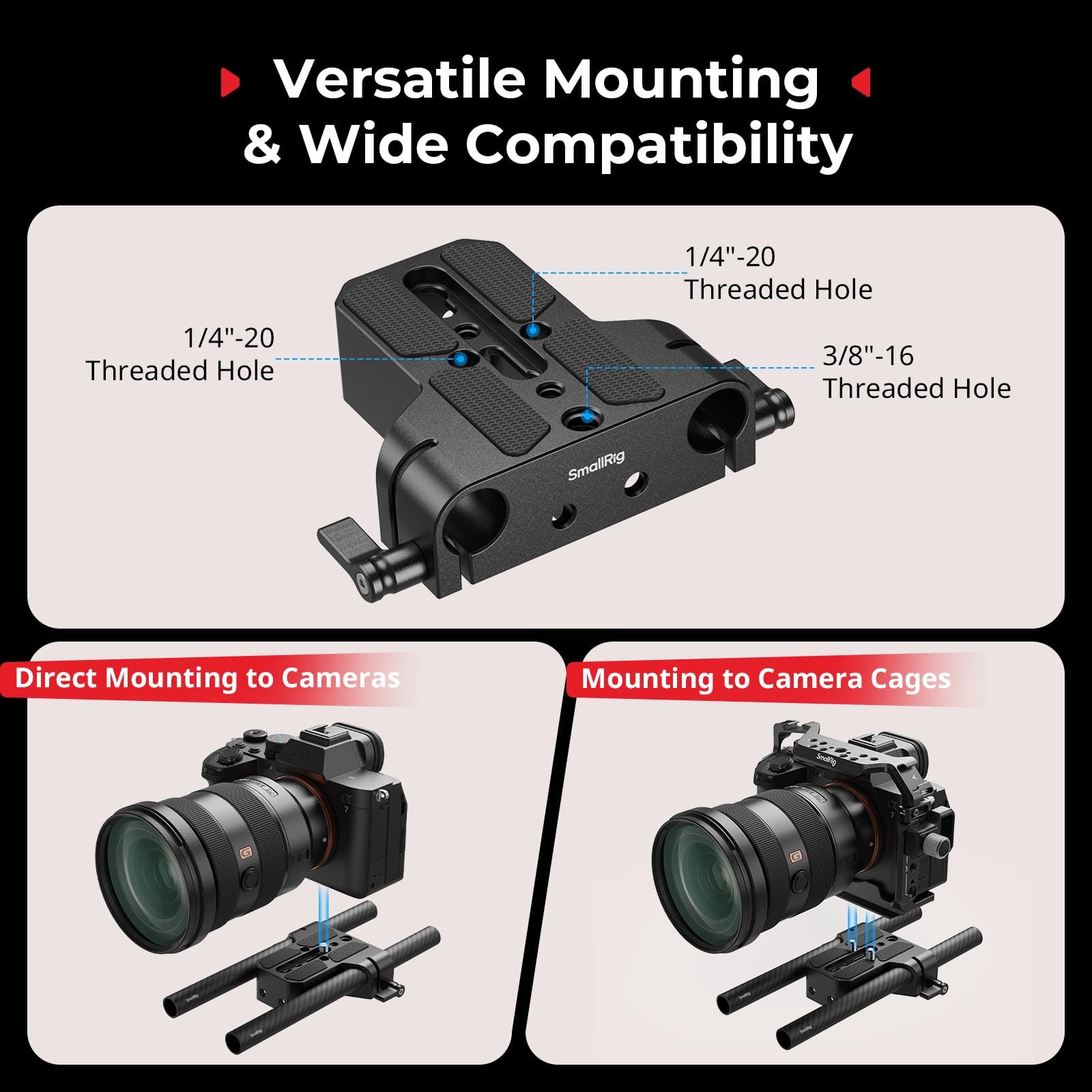 SMALLRIG Kamera-Grundplatten-Kit mit 15-mm-LWS-Stangenschienenklemme, 15-mm-Stangen aus Kohlefaser (8 Zoll/20 cm), für Sony A6500 A6600 A6300, für Canon R5 R6, für Sony A7SIII/A7III – 5609