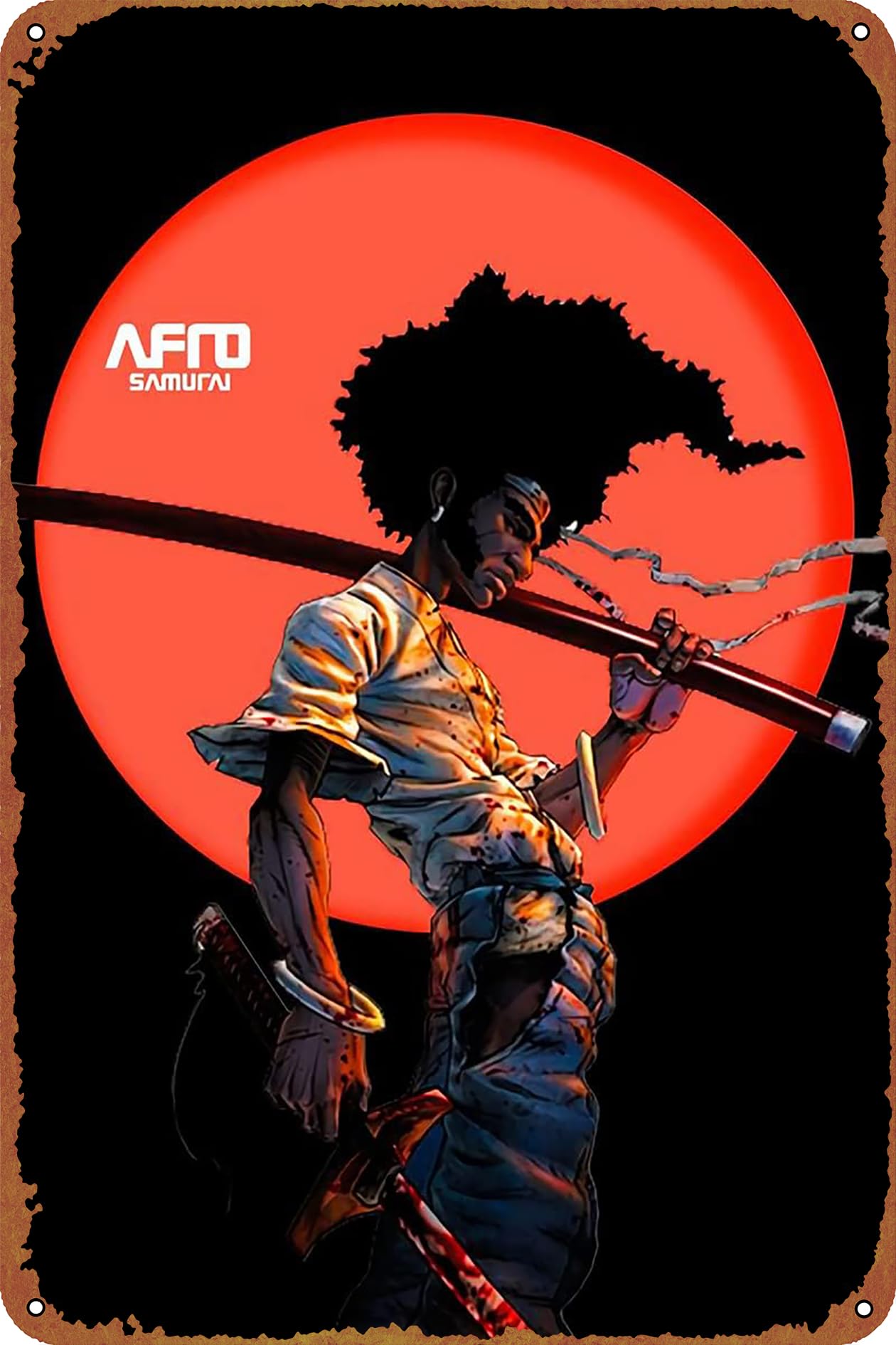 Afro Samurai Poster Retro Metal Sign Vintage Tin Sign for Cafe Bar Home Wall Decor 12 X 8 inch