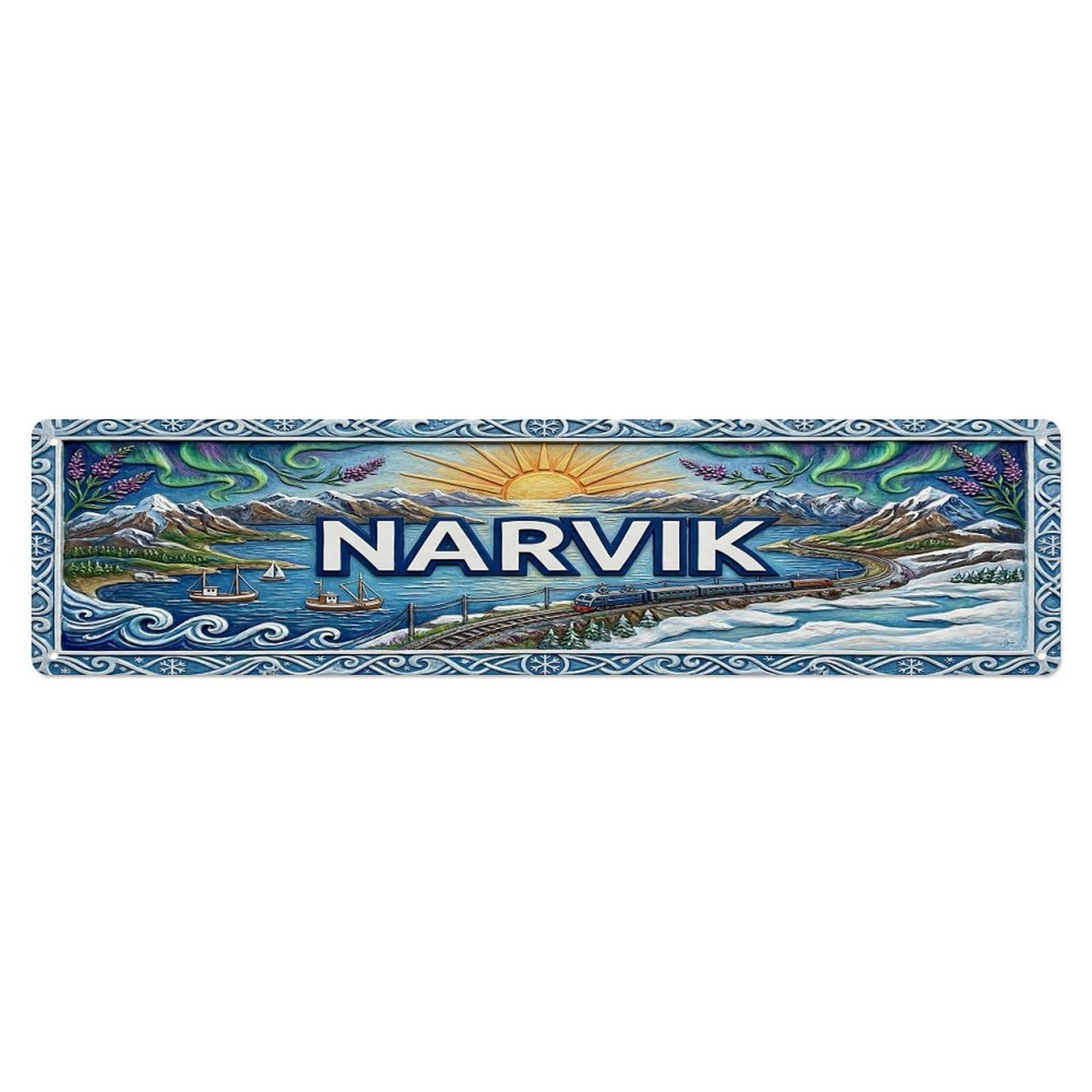 Cwbufd Vintage Style Vintage Narvik Norway Flag Pattern Vintage Metal Tin Sign Plaque Wall Decor For Cafe, Club Bar, Office, Garden Metal Poster 4X16inch