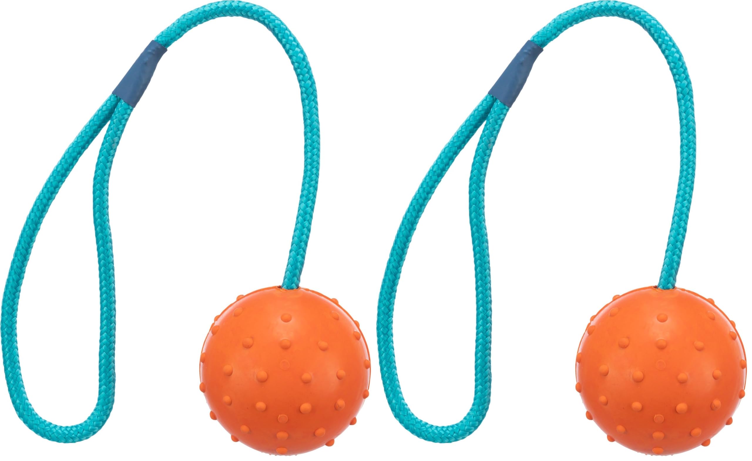 TRIXIE 3305 Ball am Seil, Naturgummi, ø 6/30 cm, orange/türkis, 2er Pack, Hund, Größen alle Rassen, Apportieren, Tauziehen