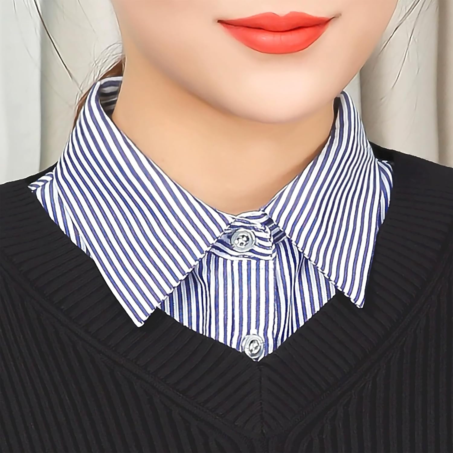 AruiLeo Women's 5pcs Striped Detachable Dickey Collar Half Shirts Blouse False Collar Top for Women Outfits - Image 7