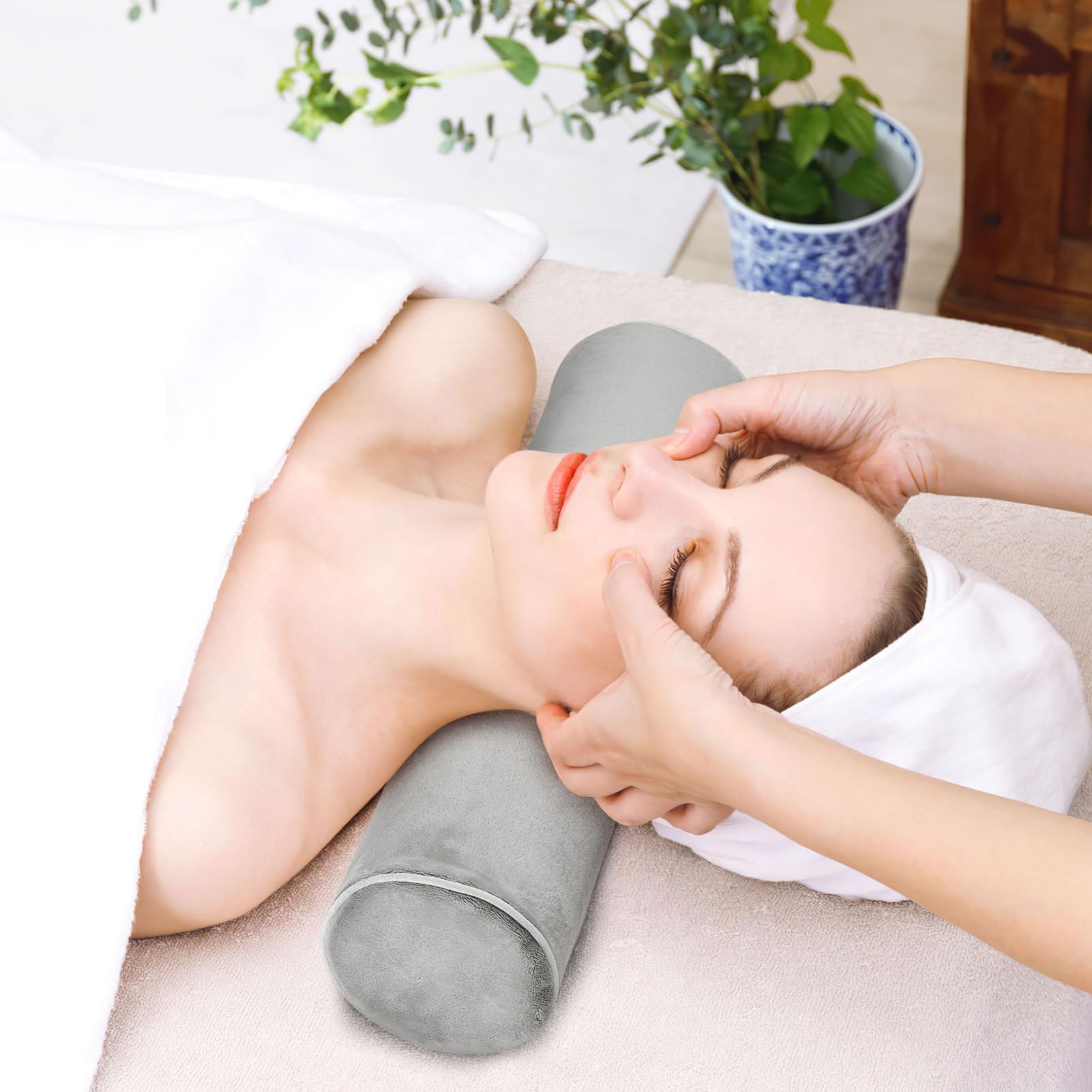 BESPORTBLE Oreiller Ergonomique Cervical Cylindrique en Mousse À Mémoire De Forme 17"X4" pour Voyage Et Soutien du Cou Coussin De Cale pour Fauteuil Et Lit