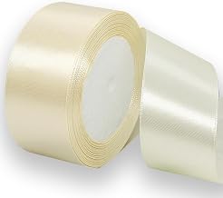 Rice White Ribbon 40mm for Gift Wrapping 22M,Rice White Satin Ribbon 40mm Wide Fabric Ribbon for Crafting Cake Ribbon,Hair Bow Ribbon,Polyester Ribbon Christmas Decoration,Wedding Car Ribbon Decor