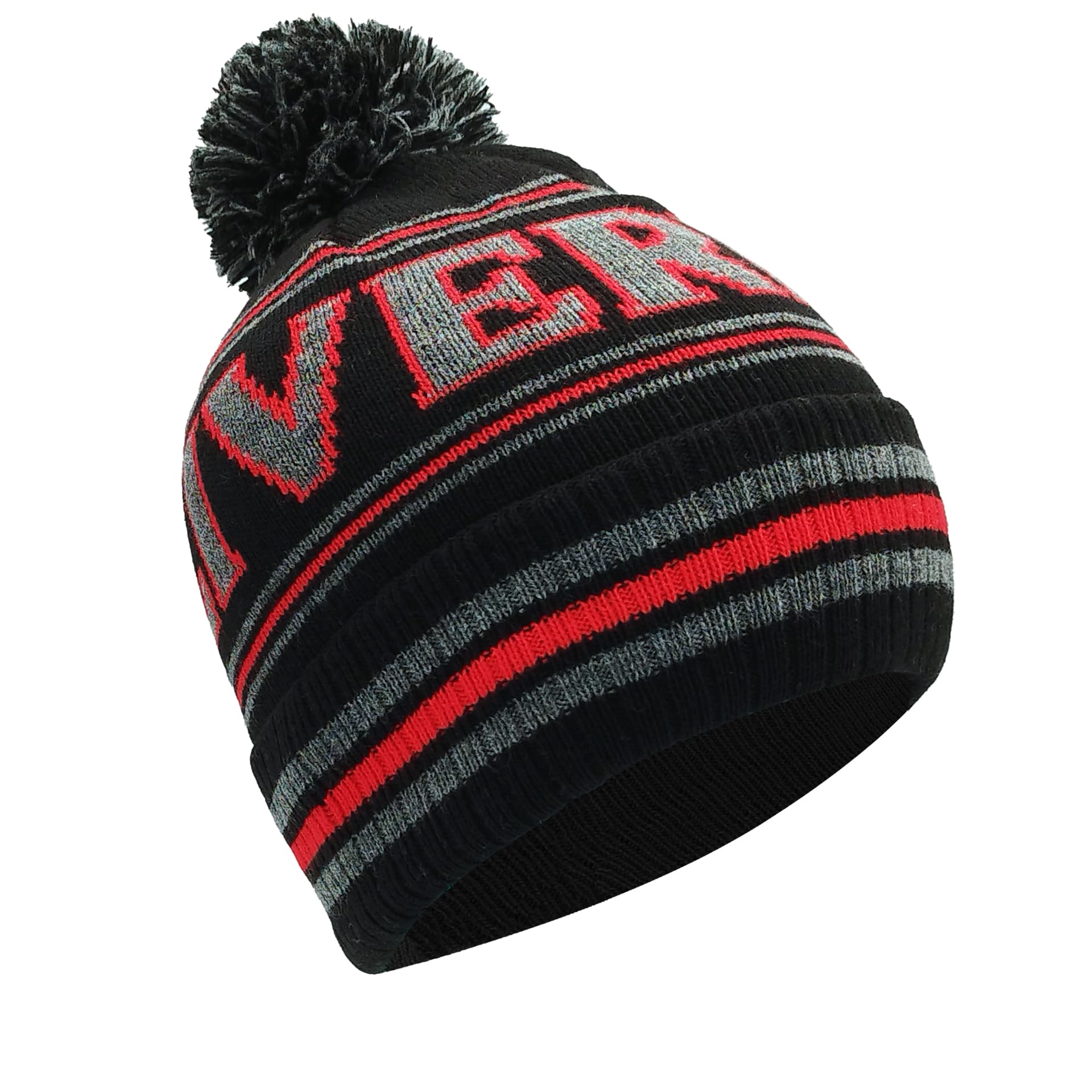 Partisan Unisex Black Liverpool Bobble Hat Grey & Red