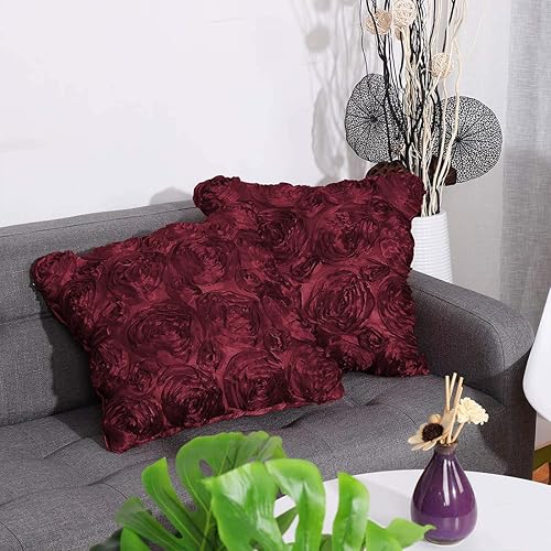 Miniatura 2 de PiccoCasa - Juego de 2 fundas de almohada con diseño de flores 3D, románticas fundas de cojín decorativas de satén, funda de almohada con rosas