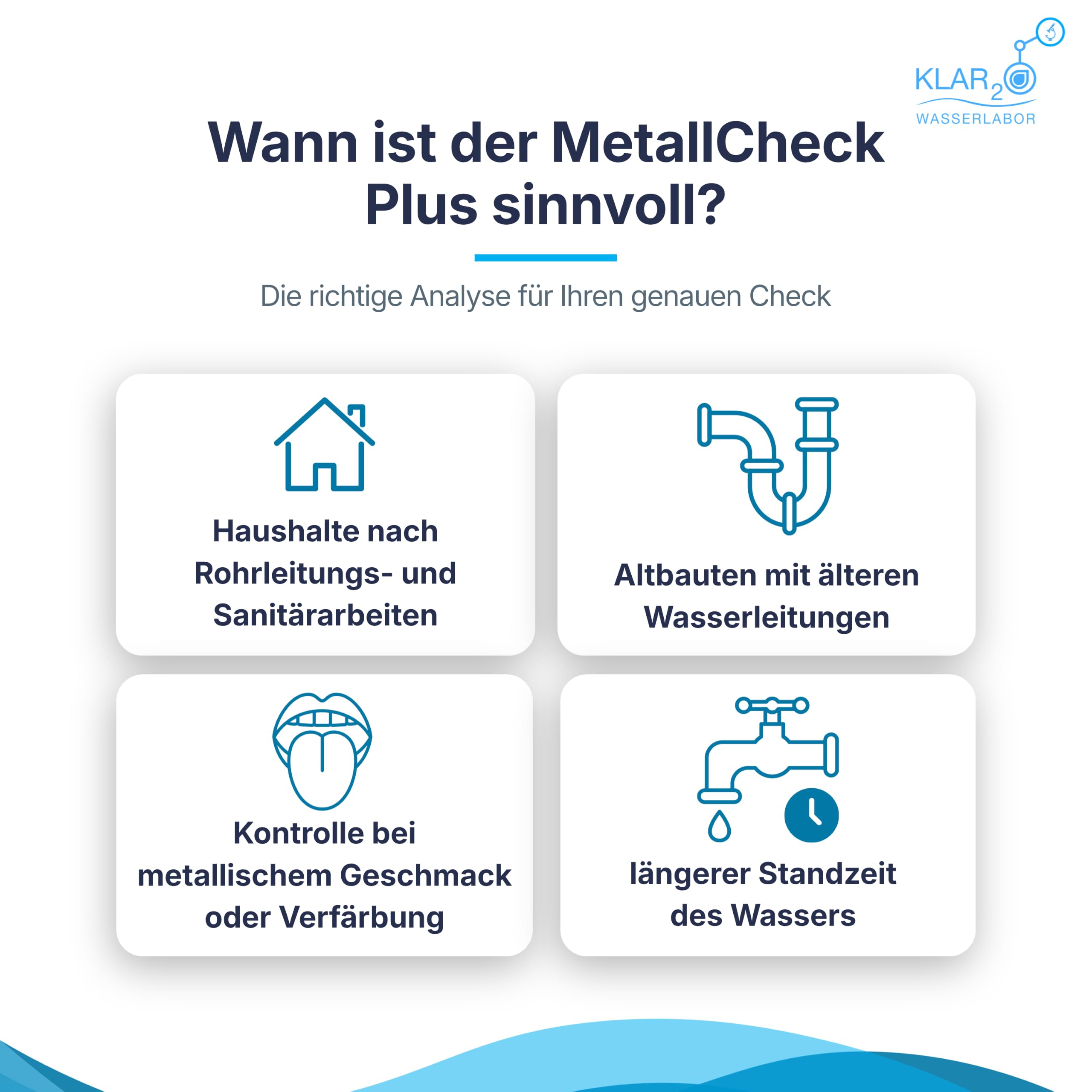 Trinkwasser Wassertest MetallCheck Plus: Laboranalyse auf Blei, Cadmium, Kupfer, Nickel & Eisen im Leitungswasser
