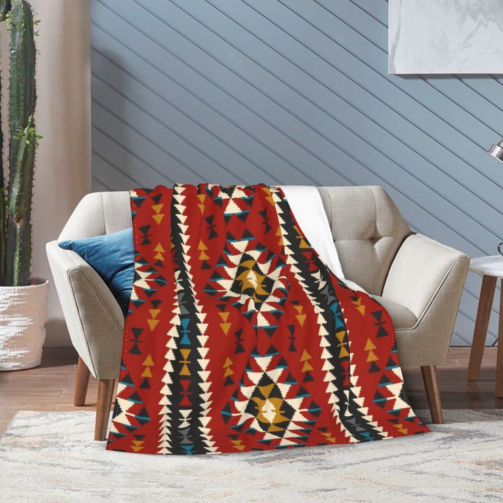 Coperta in stile nativo americano indiano indiano per divano, coperta etnica tribale azteca per bambini e ragazzi, coperta in pile morbida e traspirante (106 x 129 cm