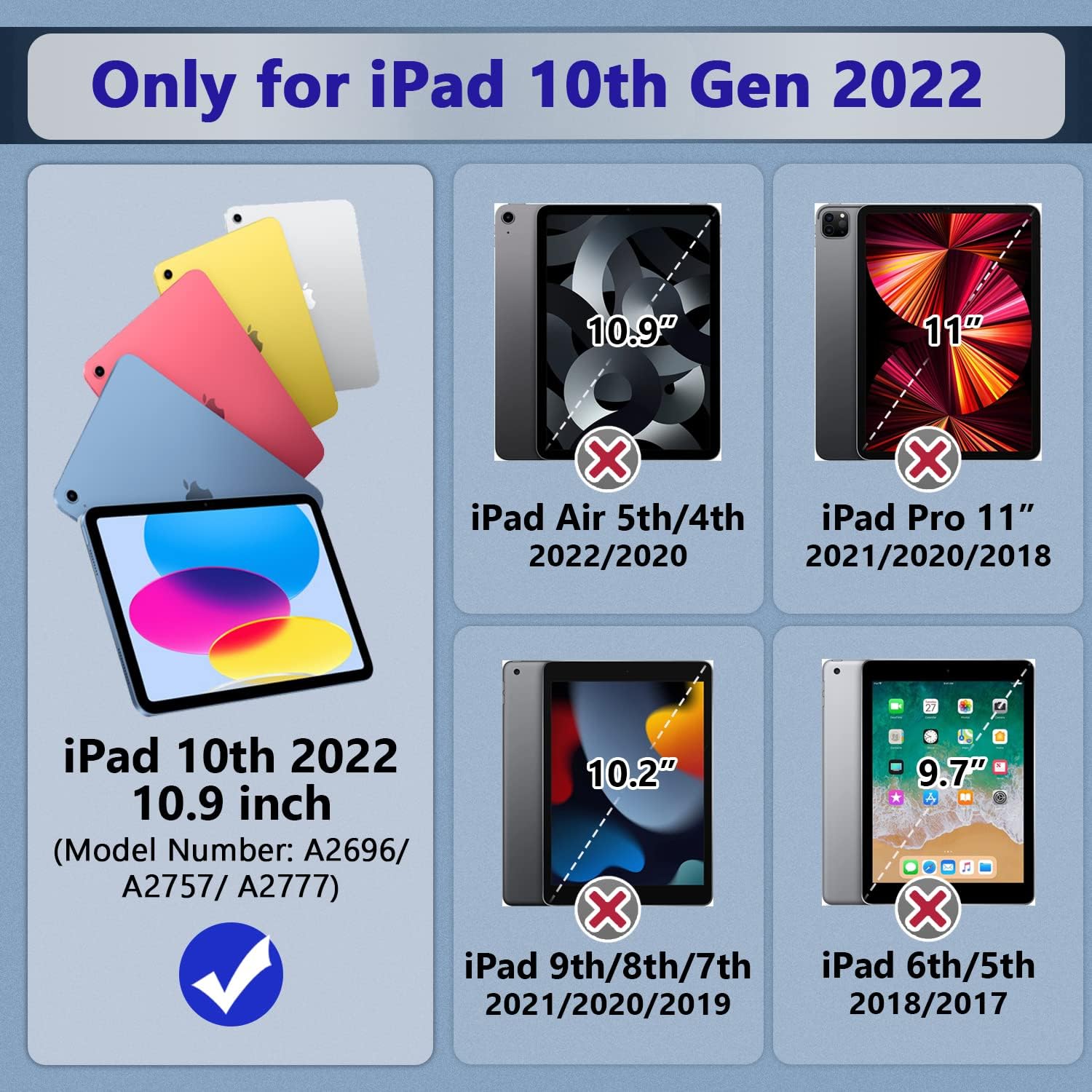 Cantis Case for ipad 10th Generation 10.9 inch 2022, Slim Heavy Duty Shockproof Rugged Protective Cover with Built-in Stand for 10.9'' iPad 10th Gen, Red Only