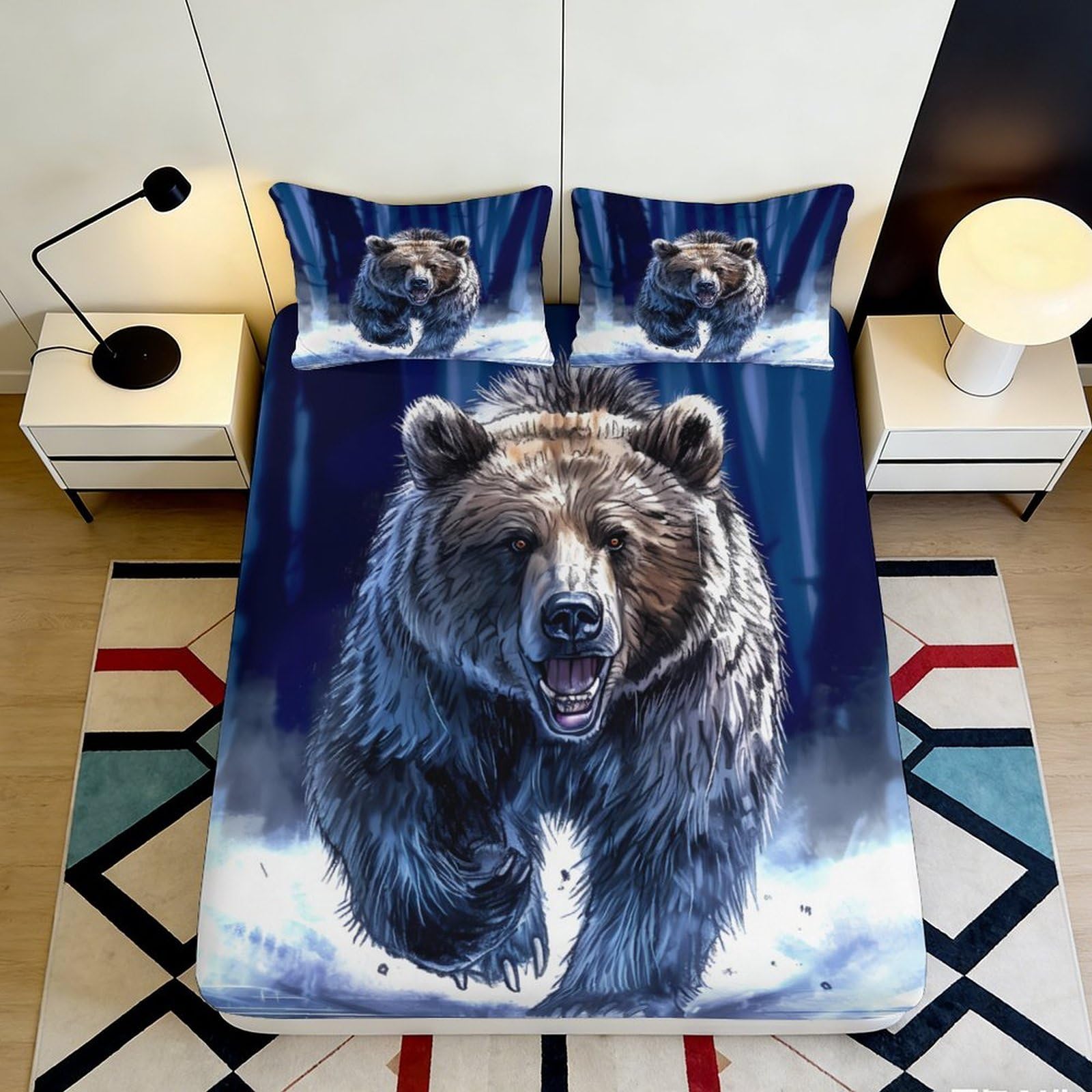 Jwndfkpvxzgl Style-8 3D Printed Grizzly Forest Fitted Sheet Microfiber Soft Bear Wilderness Mattress Cover For Bedroom Dorm Decor 90X200x25cm