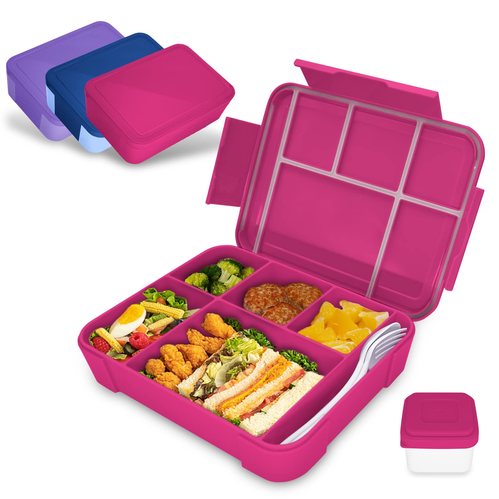 IJIAMY Bento Lunch Box Kids, Bento Box Lunch Box Adults with 5 Compartments and 1 Salad Dressing Containers, Snack Box for Kids and Adults Work School (Rose)