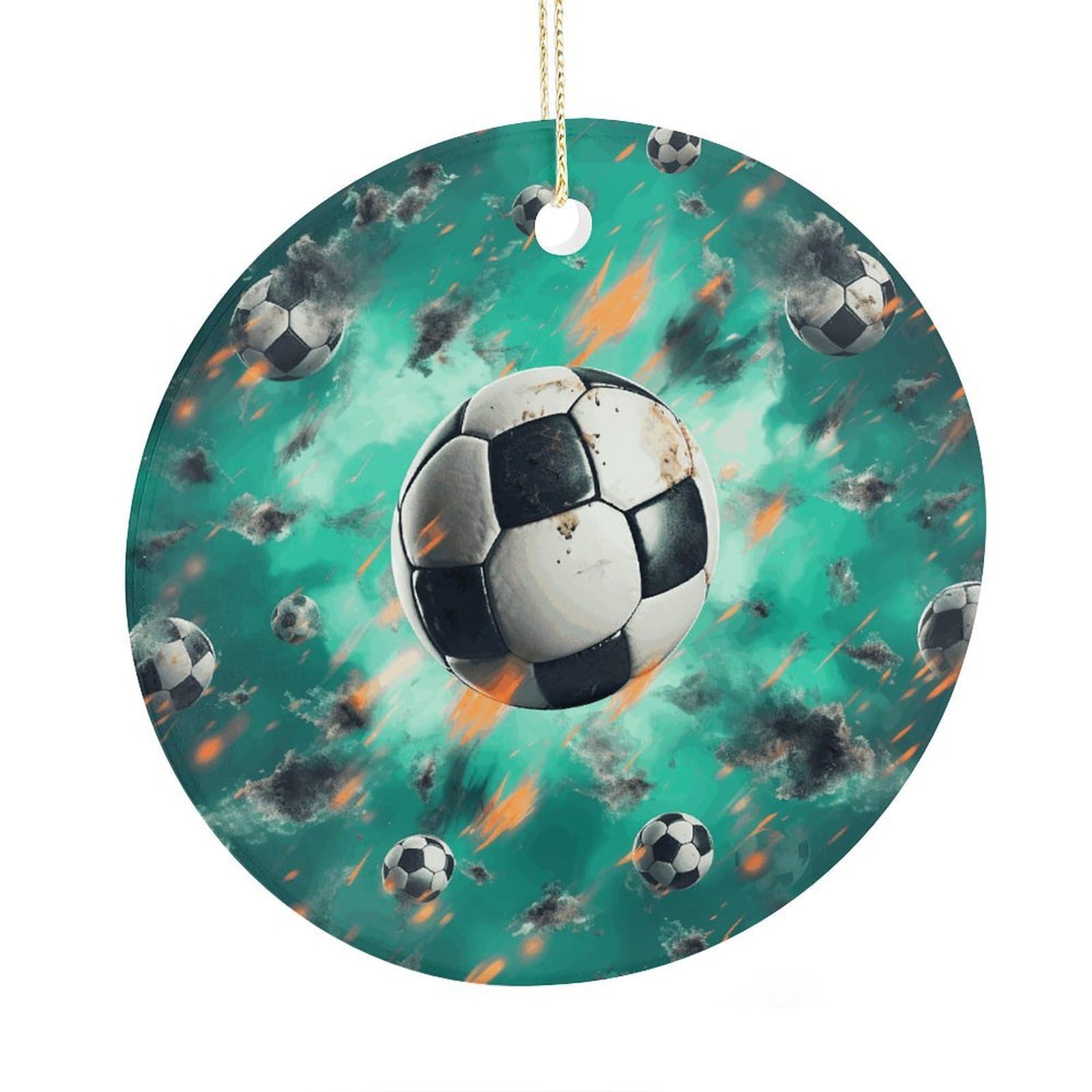 Adfgyerh Style Soccer Ceramic Circular Pendant,2.9 Inch，Hanging Ornament，Gift Exchange Idea Round Ceramic Ornament,For Mom And Daughter，For Home Indoor Outdoor Decor.
