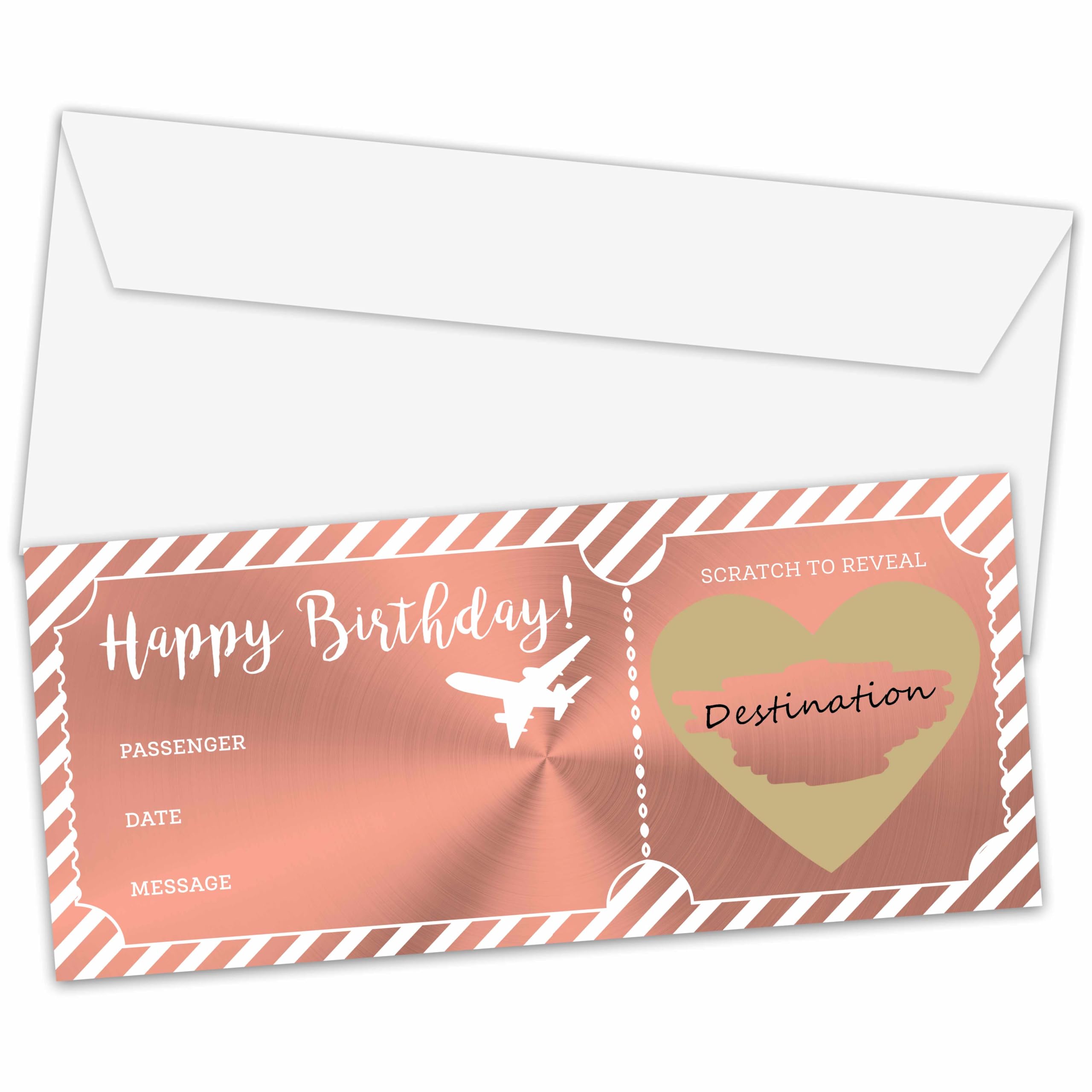 Surprise Boarding Pass Ticket Gift, Rose Gold Happy Birthday Scratch Off Card with Envelope, Birthday DIY Surprise Gifts for Kids Family Couple Friend, 1 Set Of-12