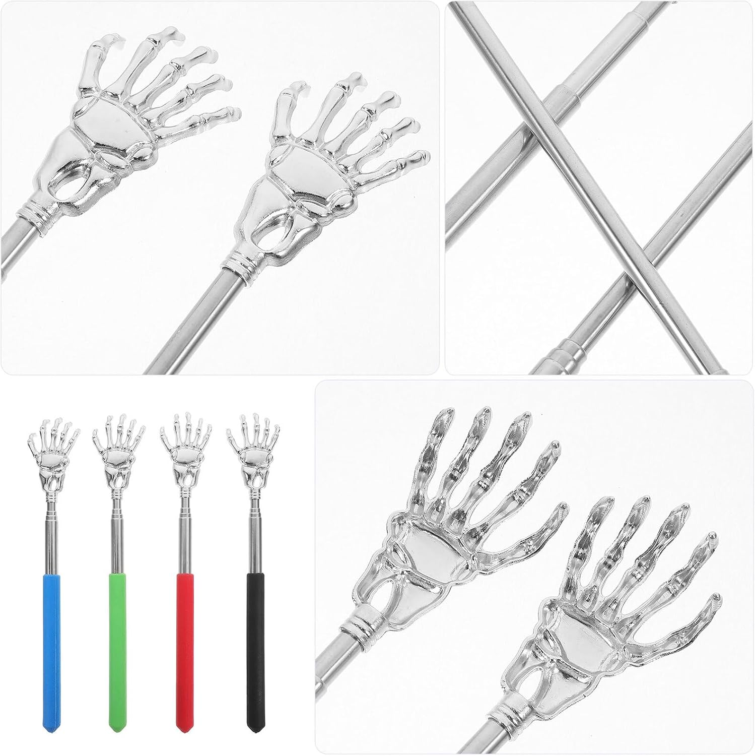 4pcs Extendable Back Scratchers with Rubber Handles Portable Telescoping Body Massagers for Use Itch Relief Travel-Friendly Back Scratching Accessories
