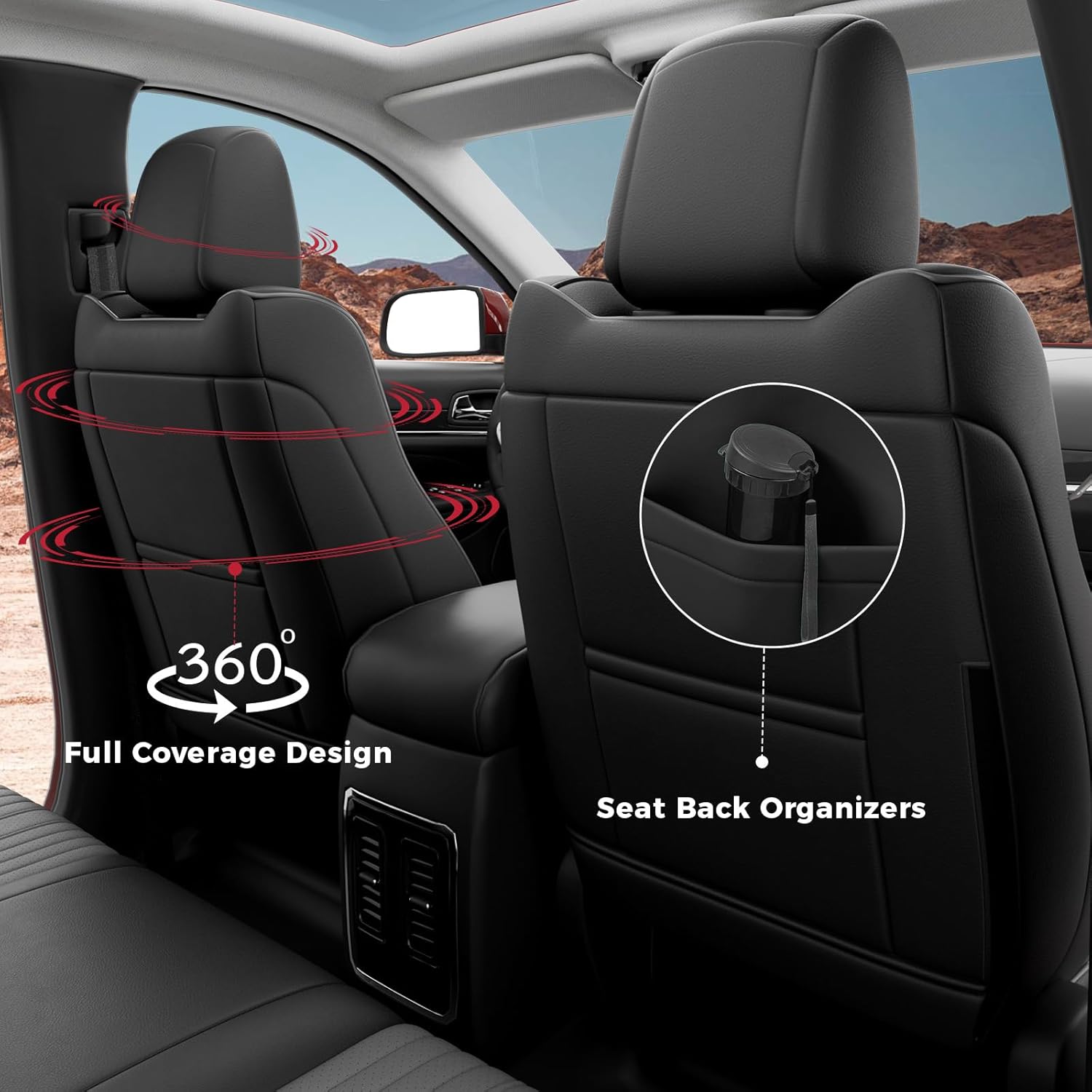 FREESOO Seat Covers for Jeep Grand Cherokee 2011-2021 - Custom Fit Full Set Car Seat Protectors with Airbag Compatibility, Waterproof Car Seat Cover (Black Grey)