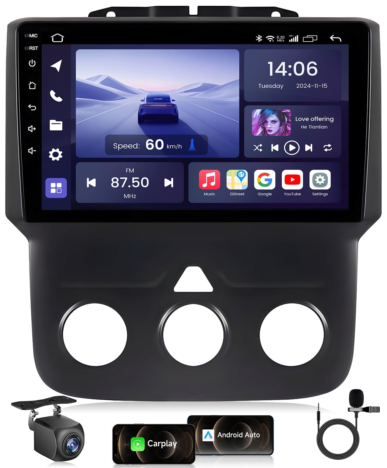 Car stereo display showing various apps available via Wi-Fi connection