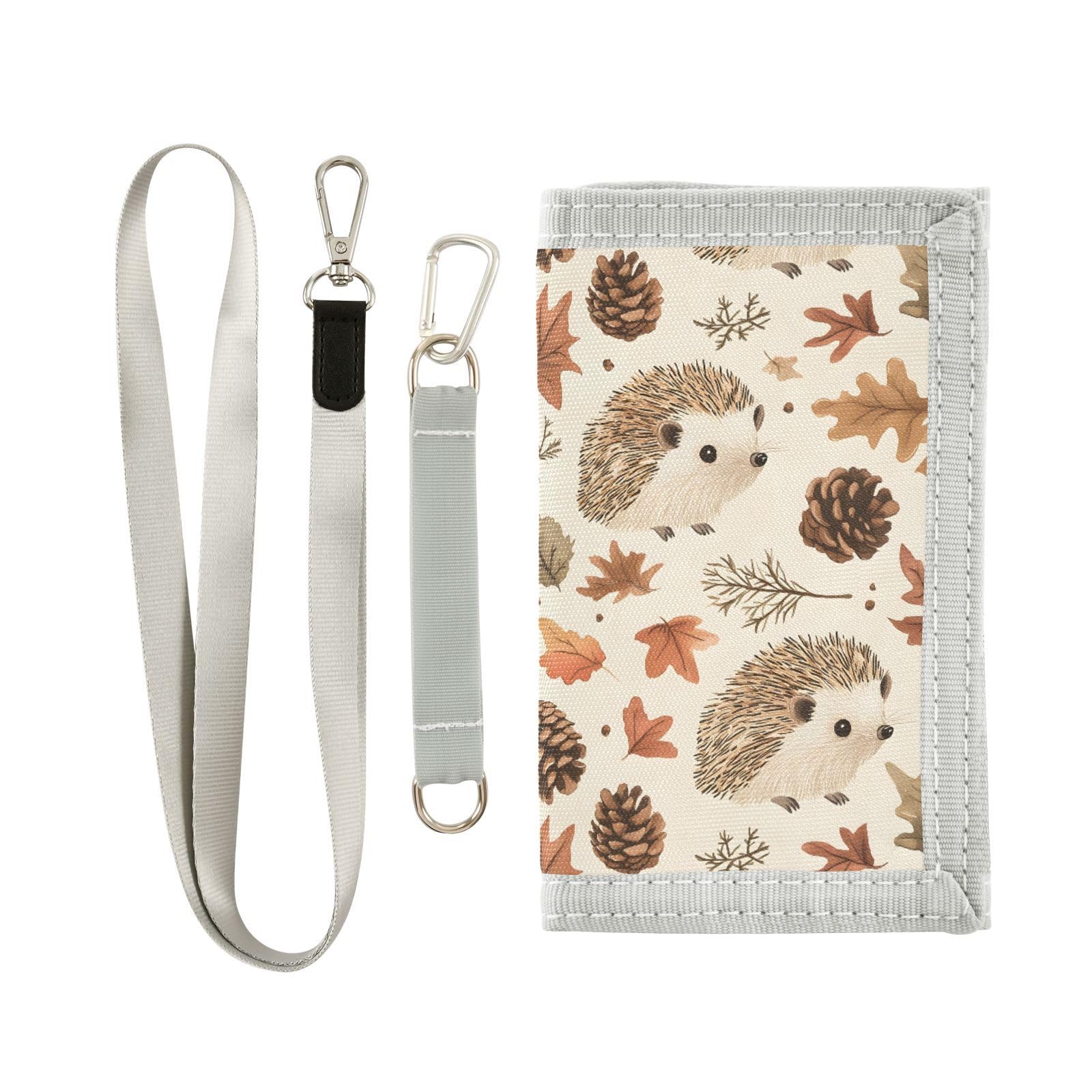 FOLIOSA Hedgehog Leaves Kids Wallet for Boys Girls Youth, Compact Fabric 4.9×2.9 in