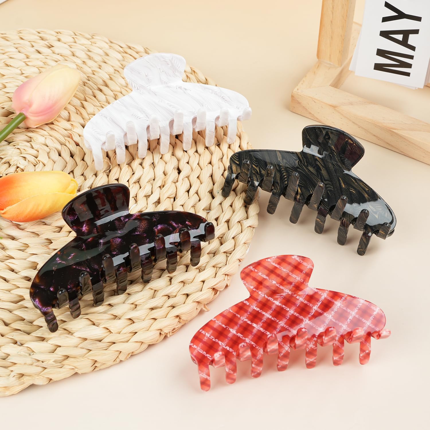 MAORULU Large Acetate Hair Claw Clip for Women Girls, 4 Inch Cute French Banana Clip for Thick & Thin Hair, Vintage Jaw Clips Styling Accessory,White