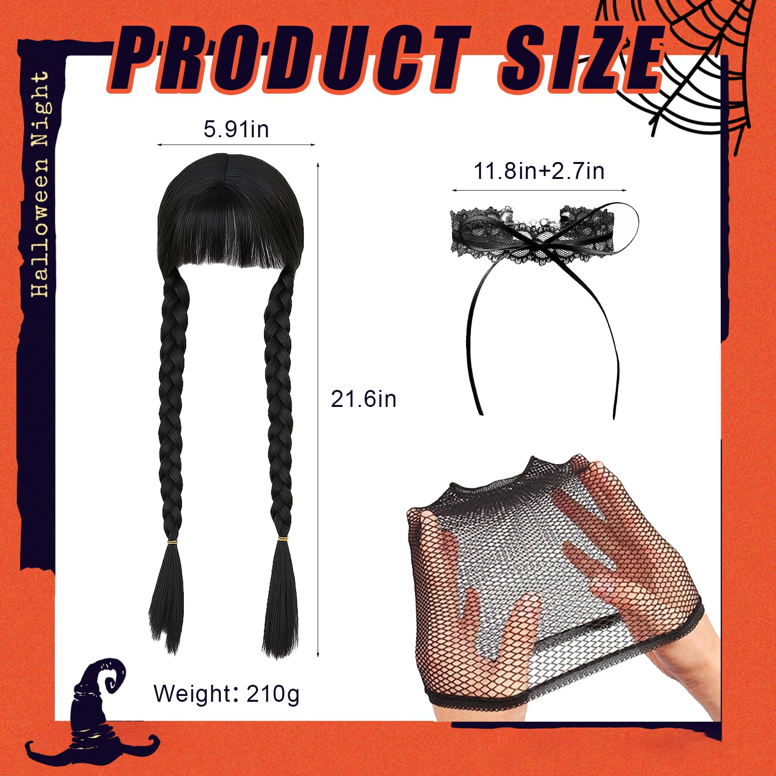 SSKHE 3Pcs Black Braided Wig for Women and Children Cosplay Accessory for Wednesday Addams Halloween Costume Hairpiece - Image 2