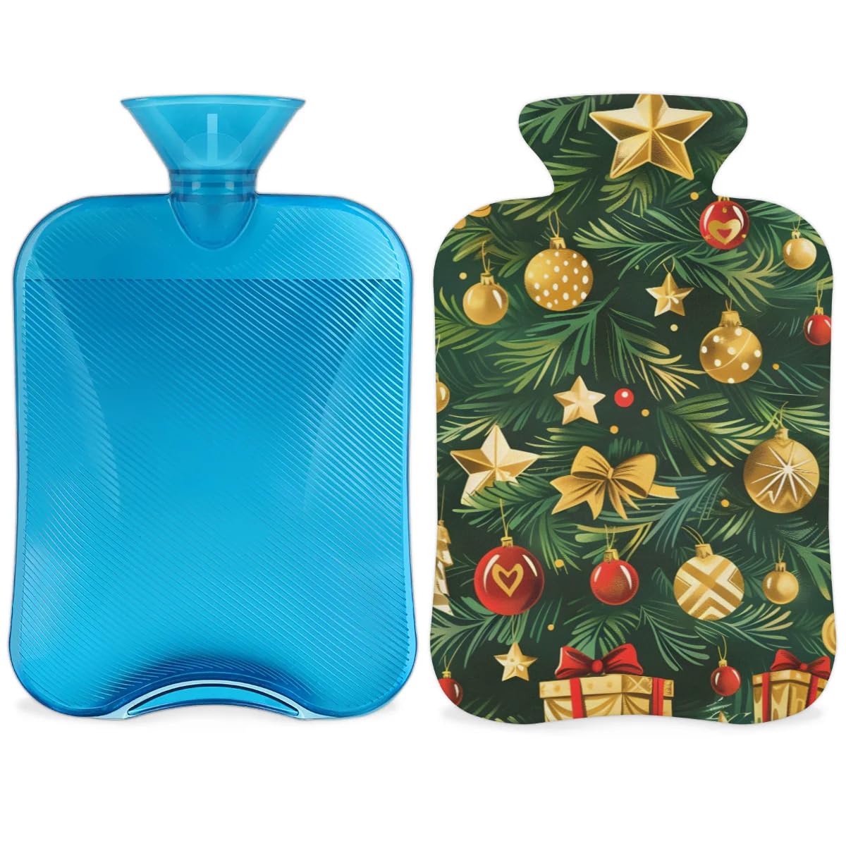 Hot Water Bottle with Soft Cover,2L Christmas Festivals Hot Water Bag for Hot and Cold Compress, Hand Feet Warmer, Magical Tree Rubber Hot or Cold Water Bottle Halloween Christmas Decorations