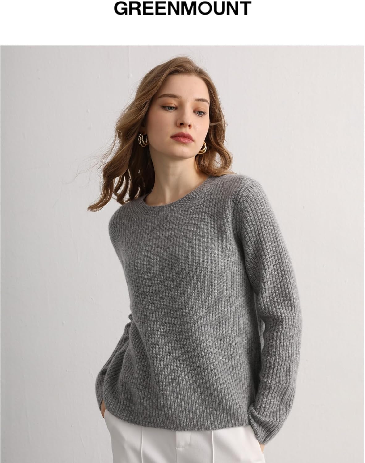 GreenMount Cashmere Sweaters for Women Essential Crewneck Ribbed Long Sleeve Pullover Sweater - Image 2