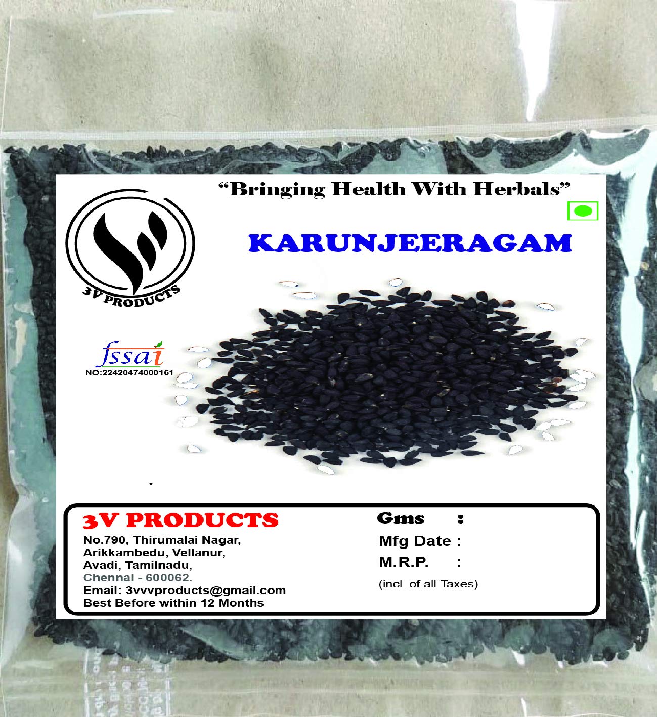 3V PRODUCTS Karunjeeragam 50 grams | Kalonji Seeds | Black Cumin | Nigella (100% Natural)