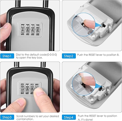 Miniatura 6 de Caja de bloqueo de llaves, 2 unidades Caja de seguridad para llaves montada en la pared, resistente a la intemperie, caja de bloqueo de 4 dígitos