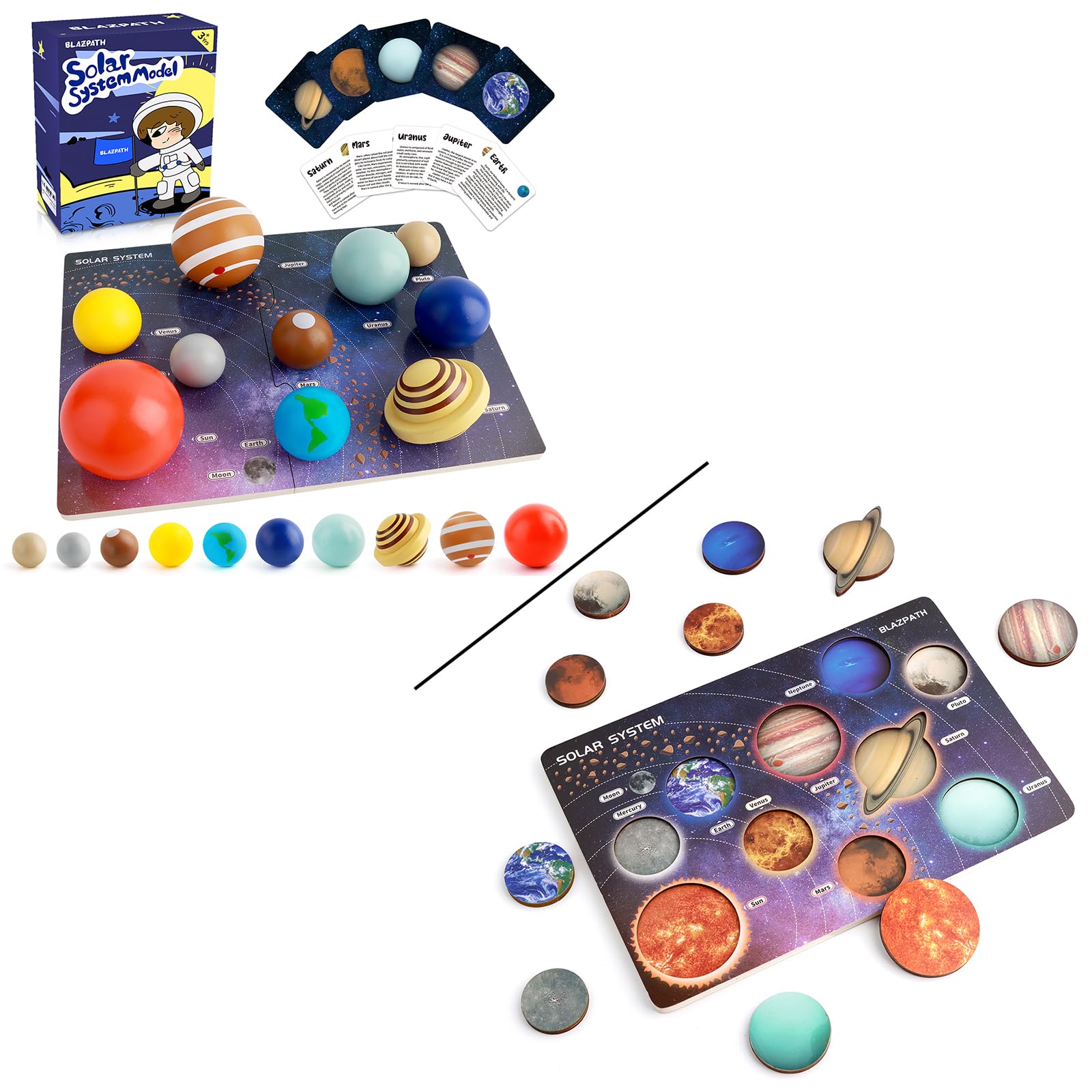 Planet Solar System Space Wooden Puzzle Toys for Kids Toddler 3-5, Preschool Solar System Planets Wooden Matching Board Space Activities for Classroom - Solar System Planet Knowledge Learning