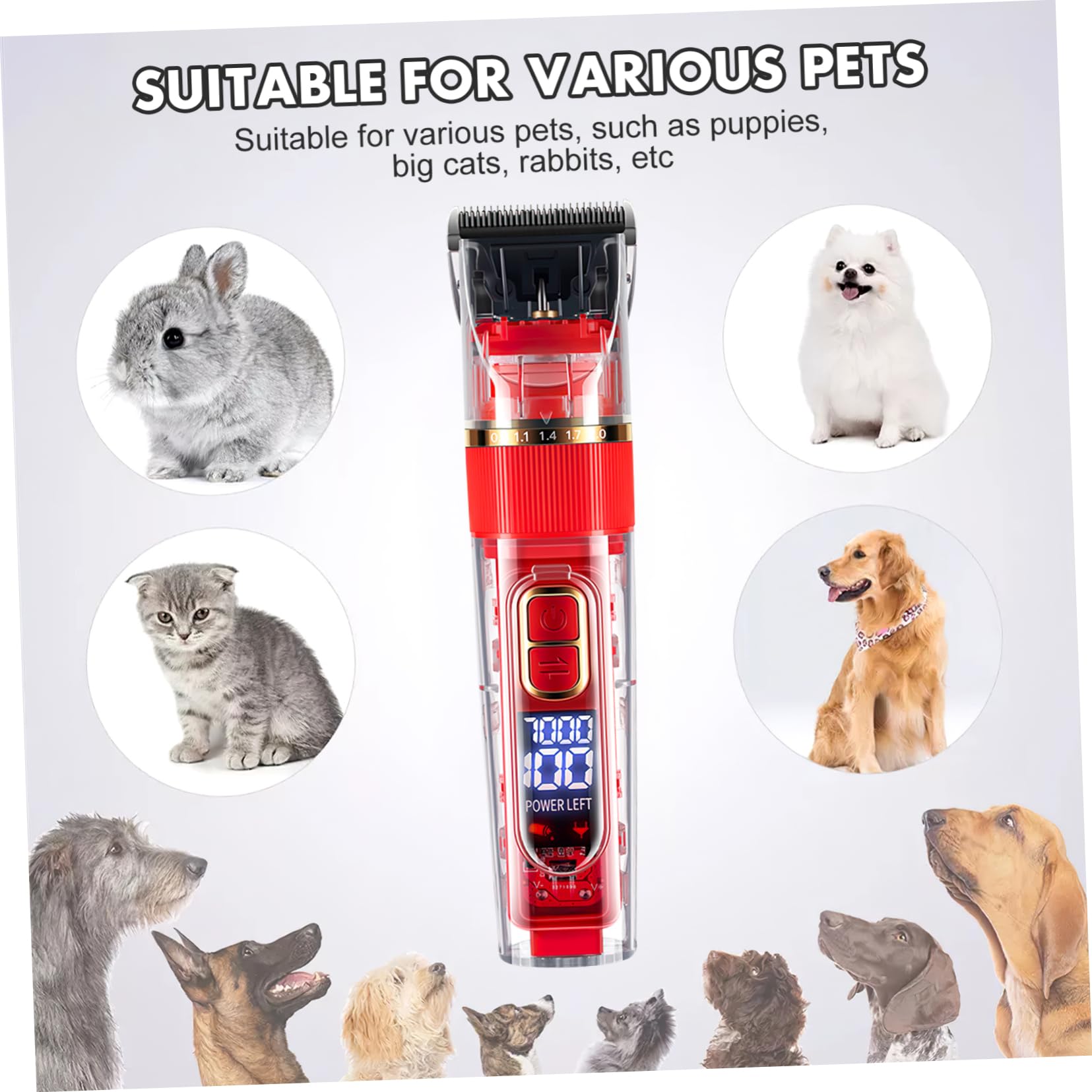 Mikikit 1Set Rechargeable Pet Grooming Clipper Kit Low Noise Cordless Dog Cat Clippers with LED Screen Washable Design Speeds for Easy Grooming