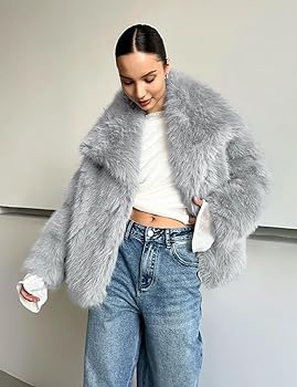 Flygo Women's Faux Fur Coat Fluffy Faux Fur Jacket Long Sleeve