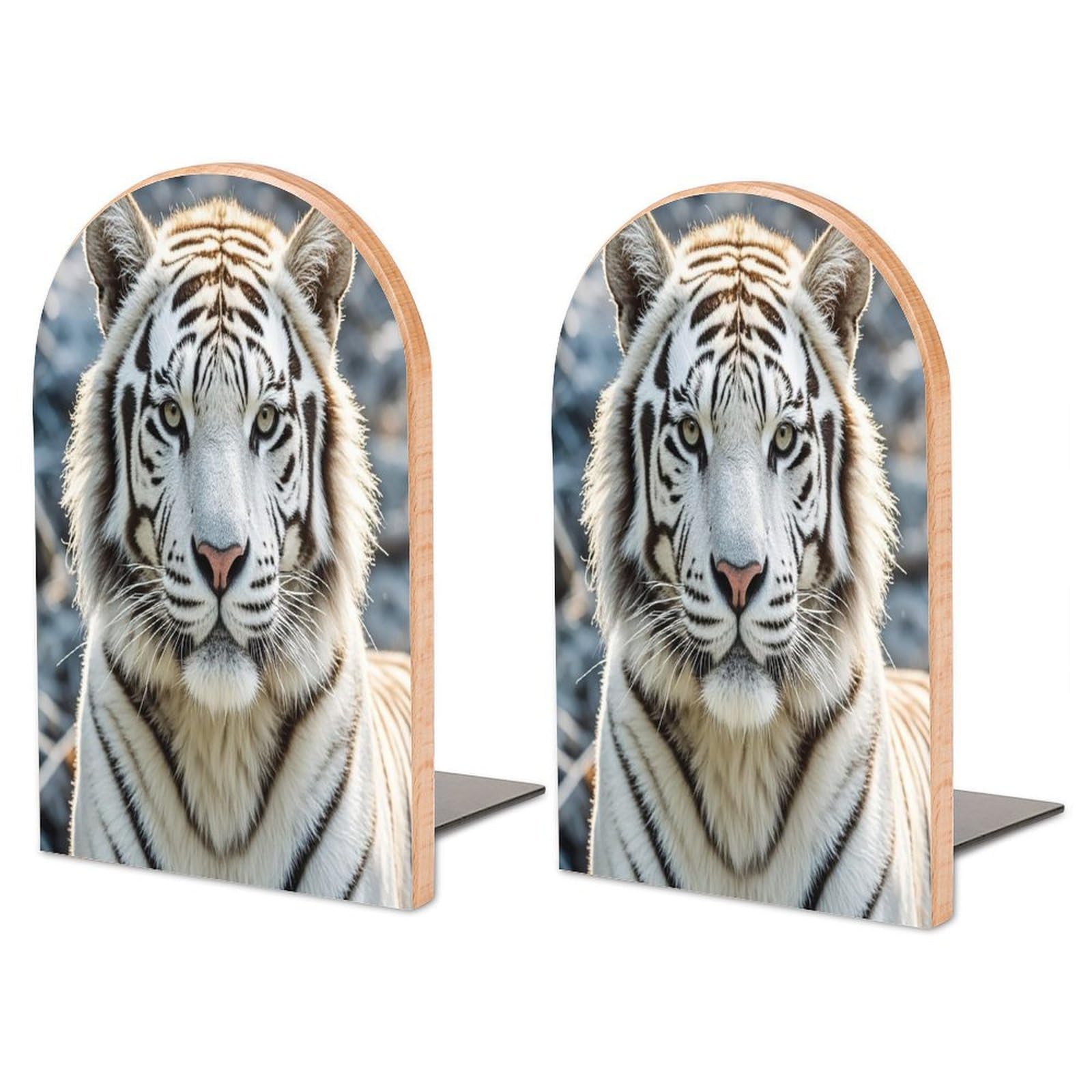 Sujetalibros de madera de tigre blanco antideslizante organizador grande de metal
