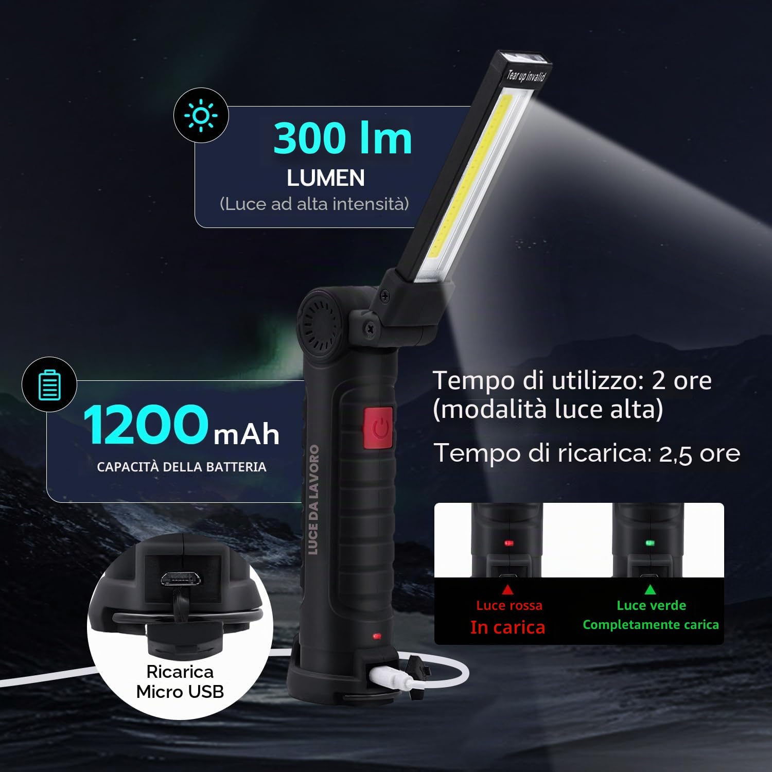 2 Pezzi Torcia Magnetica Ricaricabile,Usb Cob Lampade Di Ispezione,Portatile Con Gancio Appeso, Torcia 5 Modalità Lanterne Per Campeggio Esterna Autofficina Lampada,Riparazione Auto Emergenza