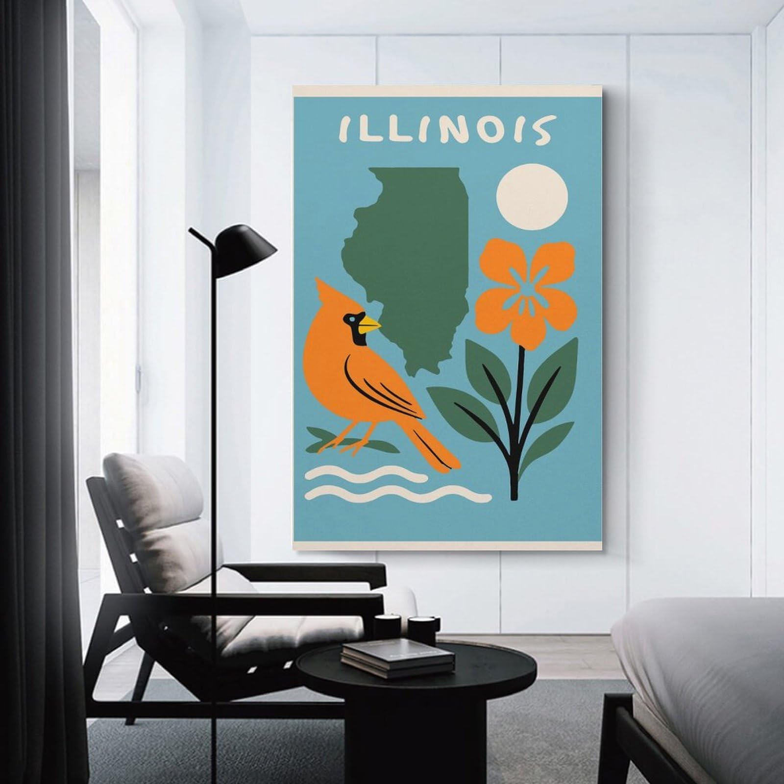 Junmoney Canvas Wall Decor Illinois State Symbols Art Print, 20x30inch(50x75cm), for Bedroom, Guest Room Or Reading Nook, Decorative Wall Art for Cosy Rooms