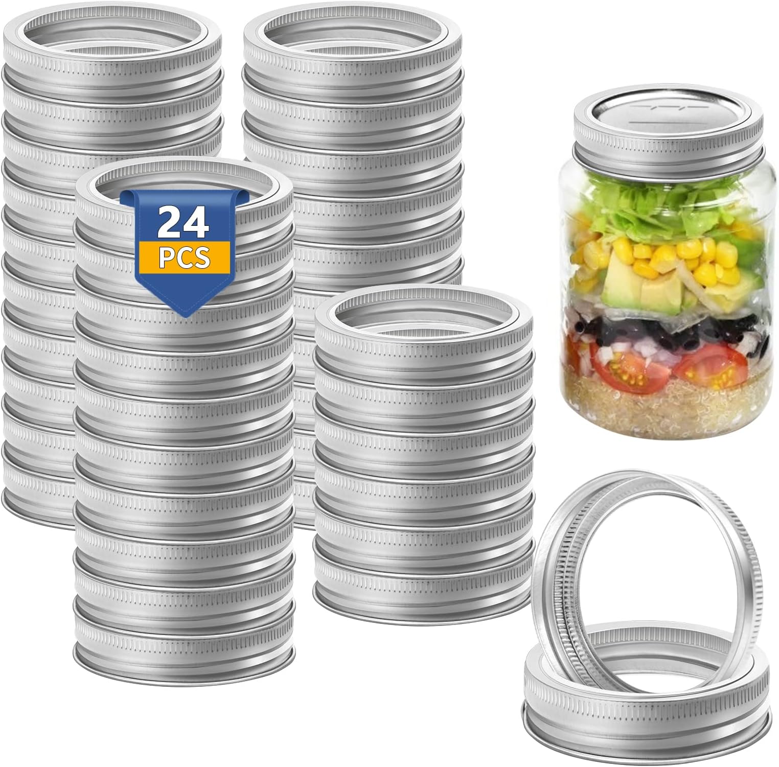Regular Mouth Canning Rings, 24 PCS Mason Jar Rings Regular Mouth Split-Type Seals Canning Jar Rings, Metal Replacement Canning Bands Reusable Leakproof Jar Rings for Small Mason Jars
