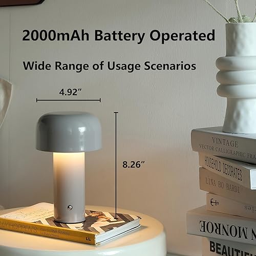 Miniatura 4 de Lámpara de mesa inalámbrica con forma de hongo, lámpara de mesa portátil, lámpara táctil moderna recargable regulable, lámpara de noche pequeña,