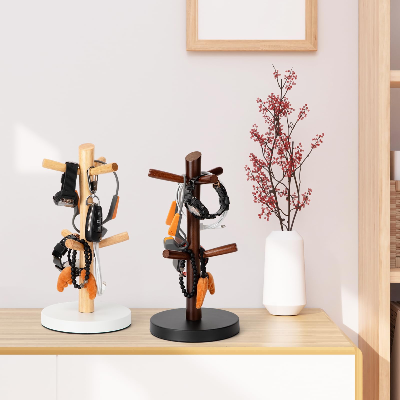 E-ROOM TREND Acacia Wood Mug Tree - 6 Hook Mug Organizer For Kitchen Counter, Coffee Bar, Easy To Assemble, Natural Finish