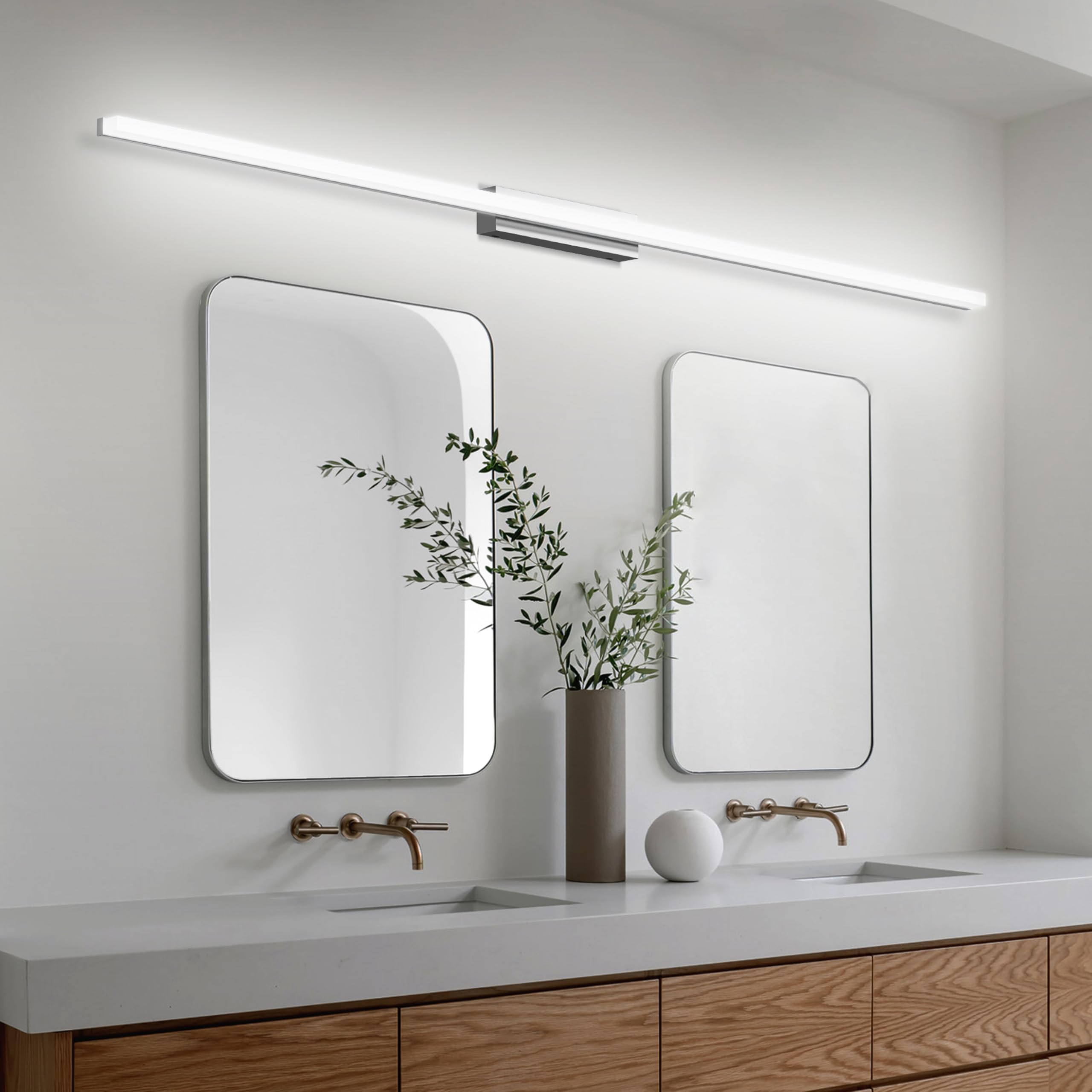Aplique Espejo Baño LED 120cm/24W IP44 Blanco Frío 6000K Luz Espejo Baño | Base De Acero Inoxidable, Pantalla Acrílica, CRI>85, Driver LED Estable, Sin Parpadeo, Diseño Moderno Lámpara Espejo Baño