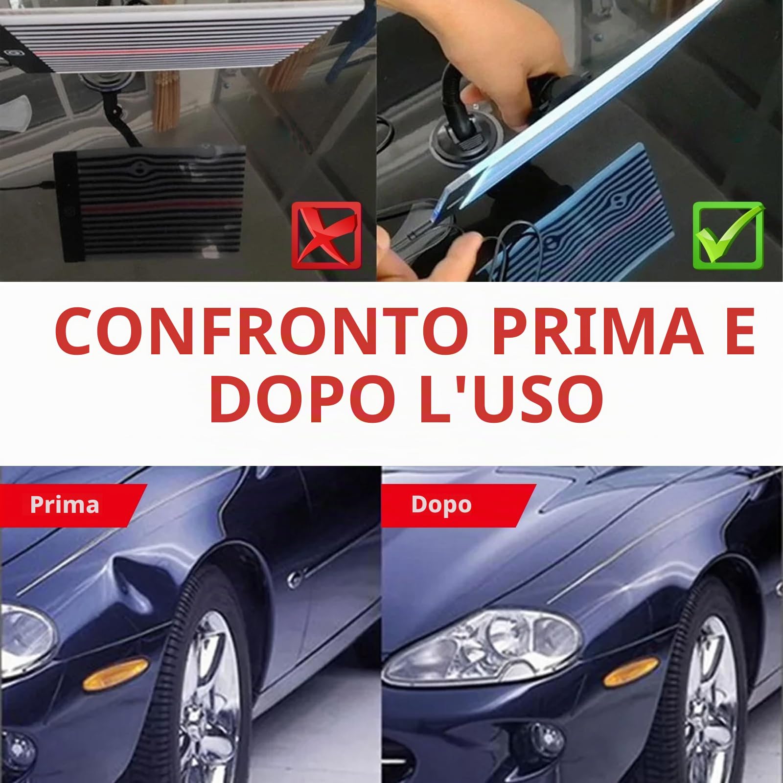 Luce per riparazione ammaccature senza vernice, pannello LED per riparazione ammaccature con supporto regolabile, lampada di controllo a striscia per carrozzeria USB e scheda riflettente LED, kit di